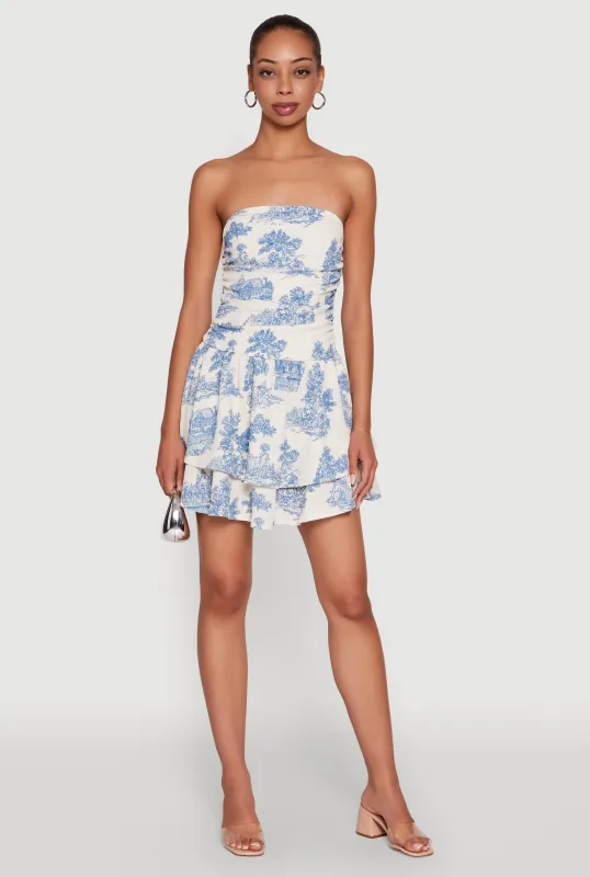 Chic Toile de Jouy Print Smocked Back Peplum Dress sold by Rainbow
