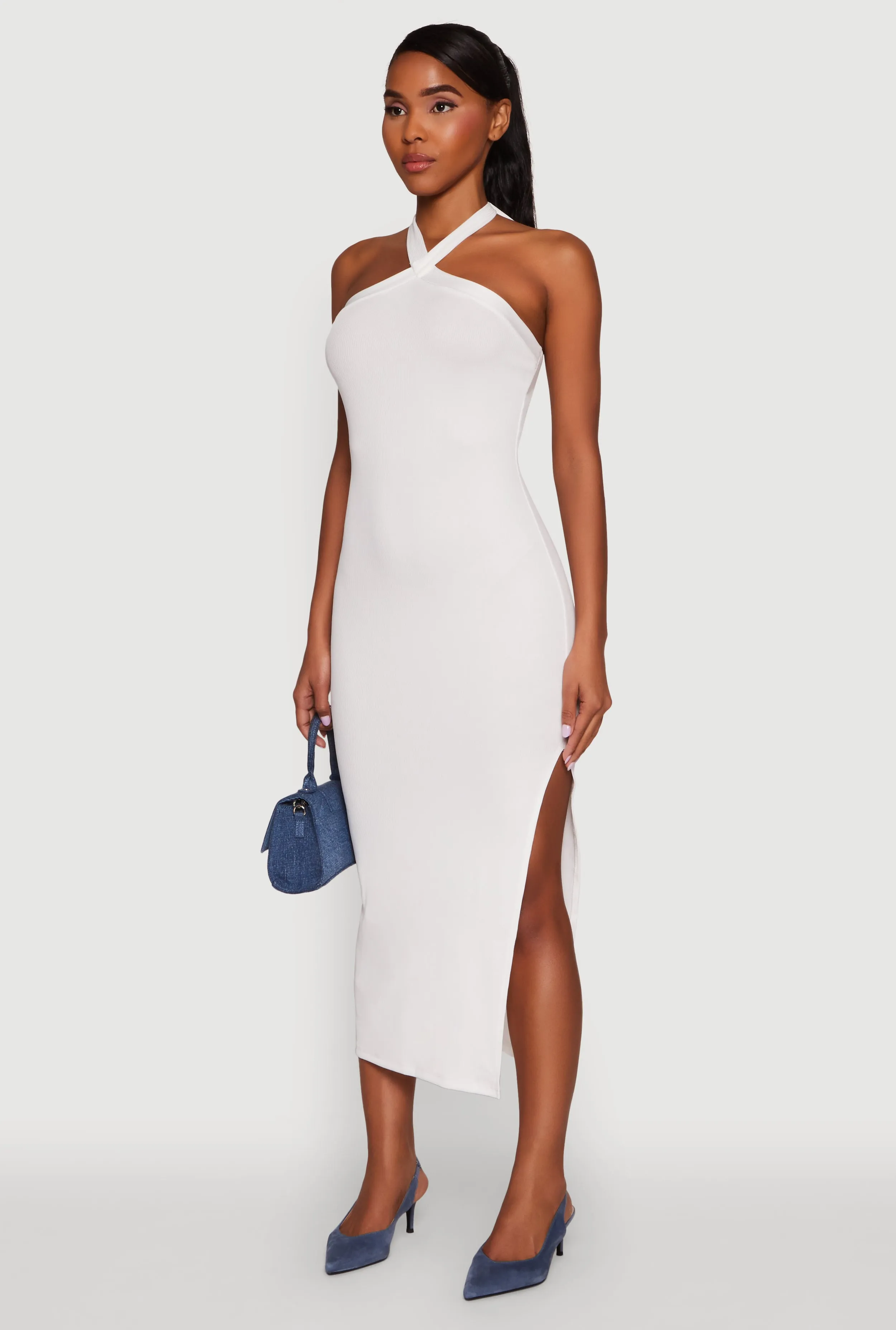 Ribbed Knit Bodycon Halter Dress with Side Slit sold by Rainbow product image thumbnail 3