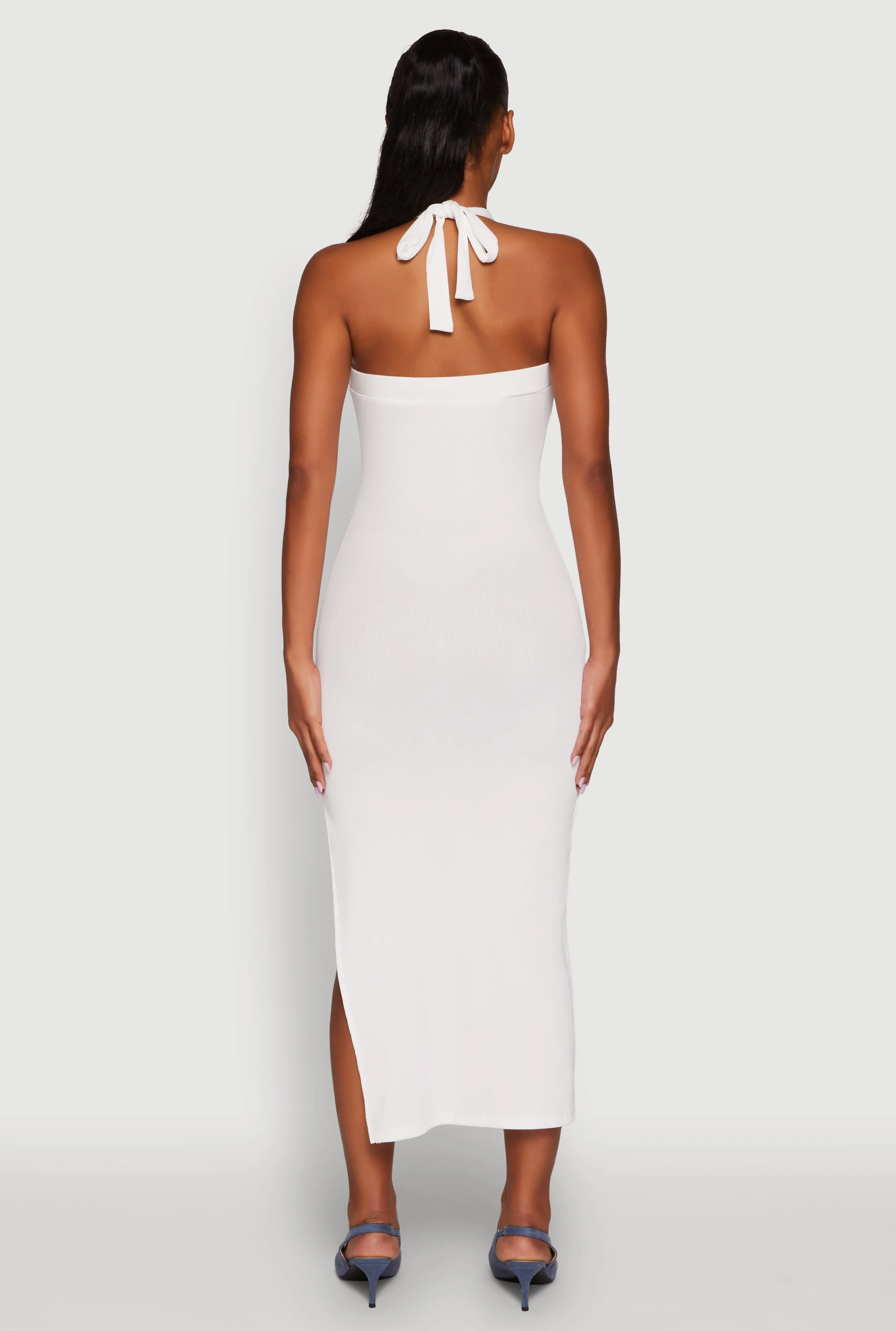 Ribbed Knit Bodycon Halter Dress with Side Slit sold by Rainbow product image thumbnail 5