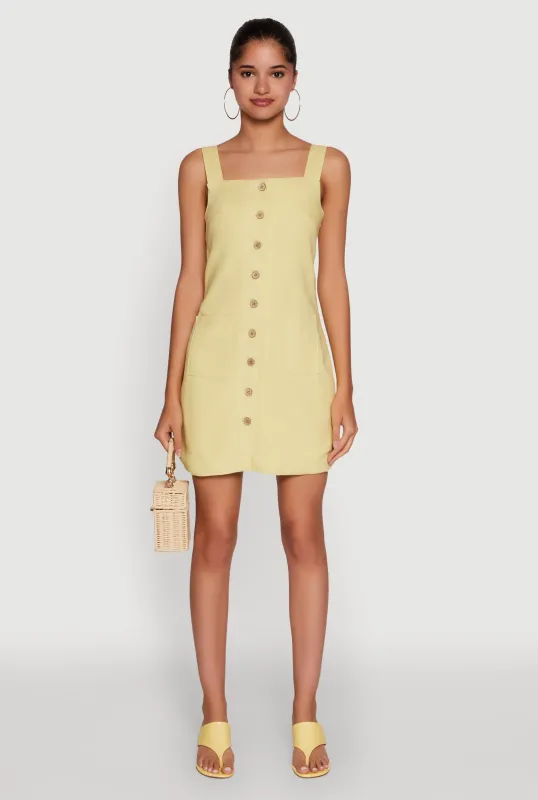 Trendy Linen Button Front Square Neck Dress sold by Rainbow