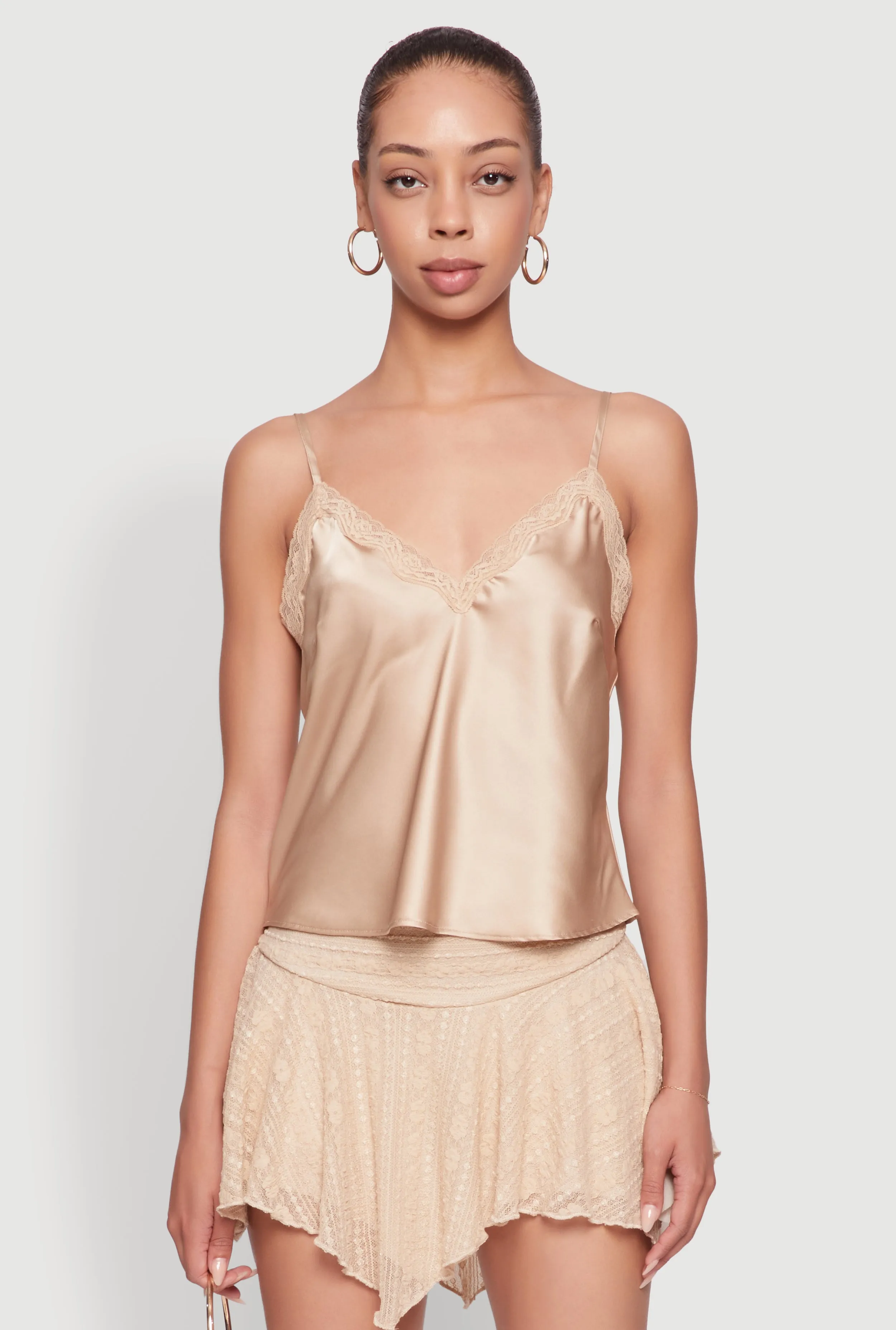 V-Neck Lace Trim Cropped Cami sold by Rainbow product image thumbnail 2