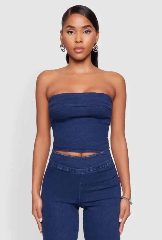 Haute Monde Denim Cropped Tube Top sold by Rainbow