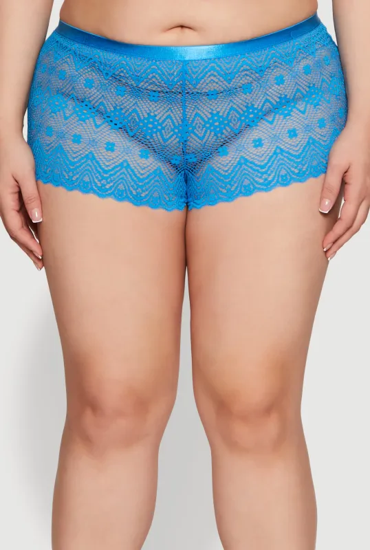 Plus Size Floral Lace Boyshort Panty sold by Rainbow