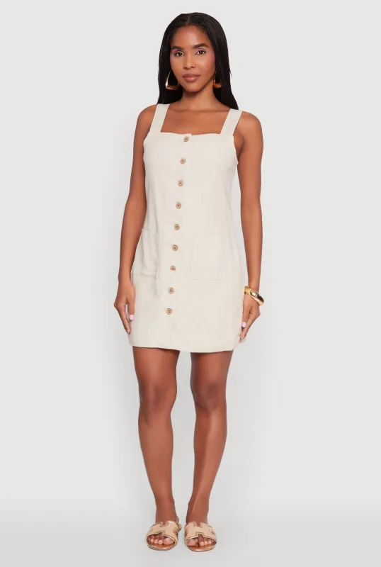 Trendy Linen Button Front Square Neck Dress sold by Rainbow