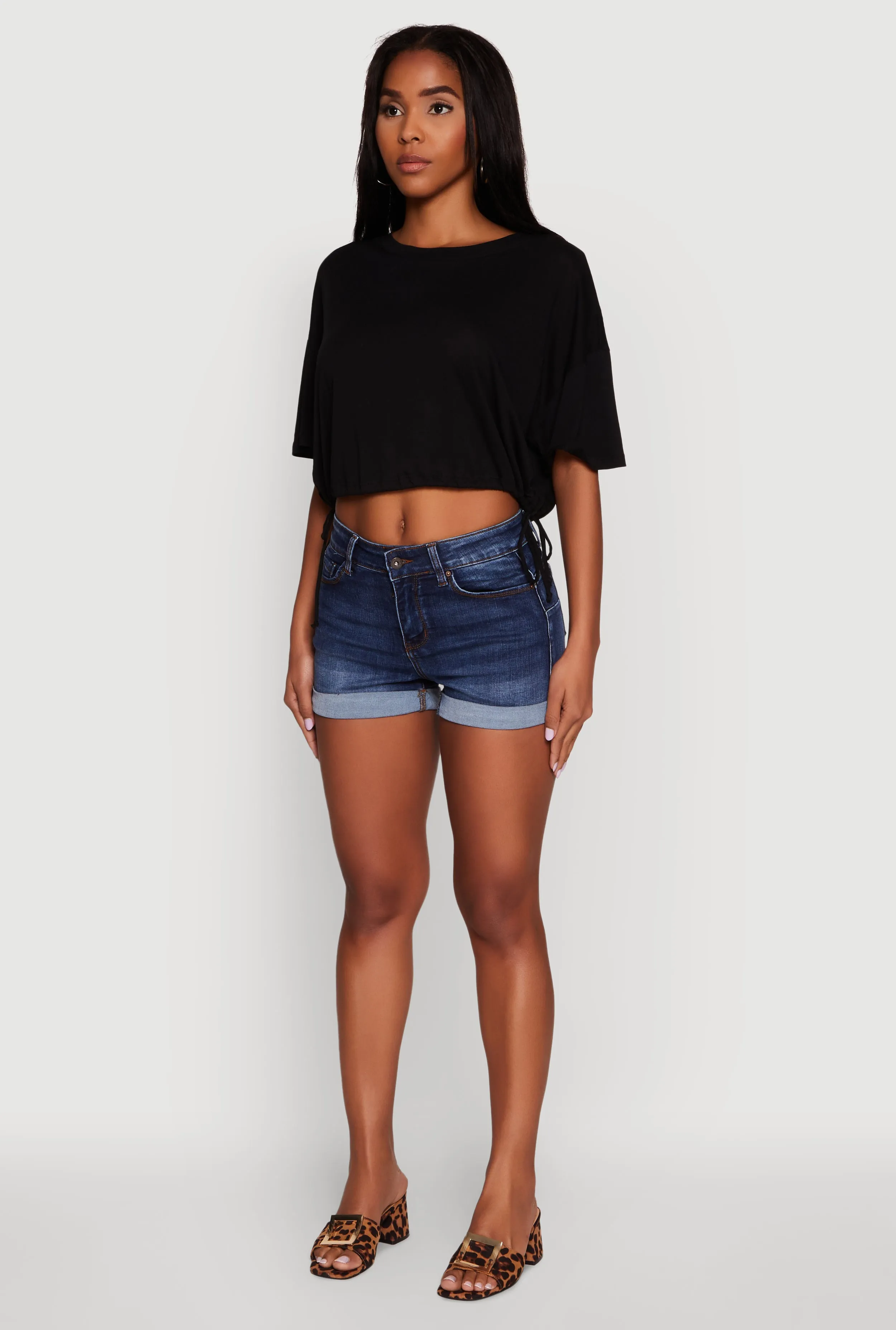 Cropped Drawstring Hem Short Sleeve Crew Neck Top sold by Rainbow product image thumbnail 5
