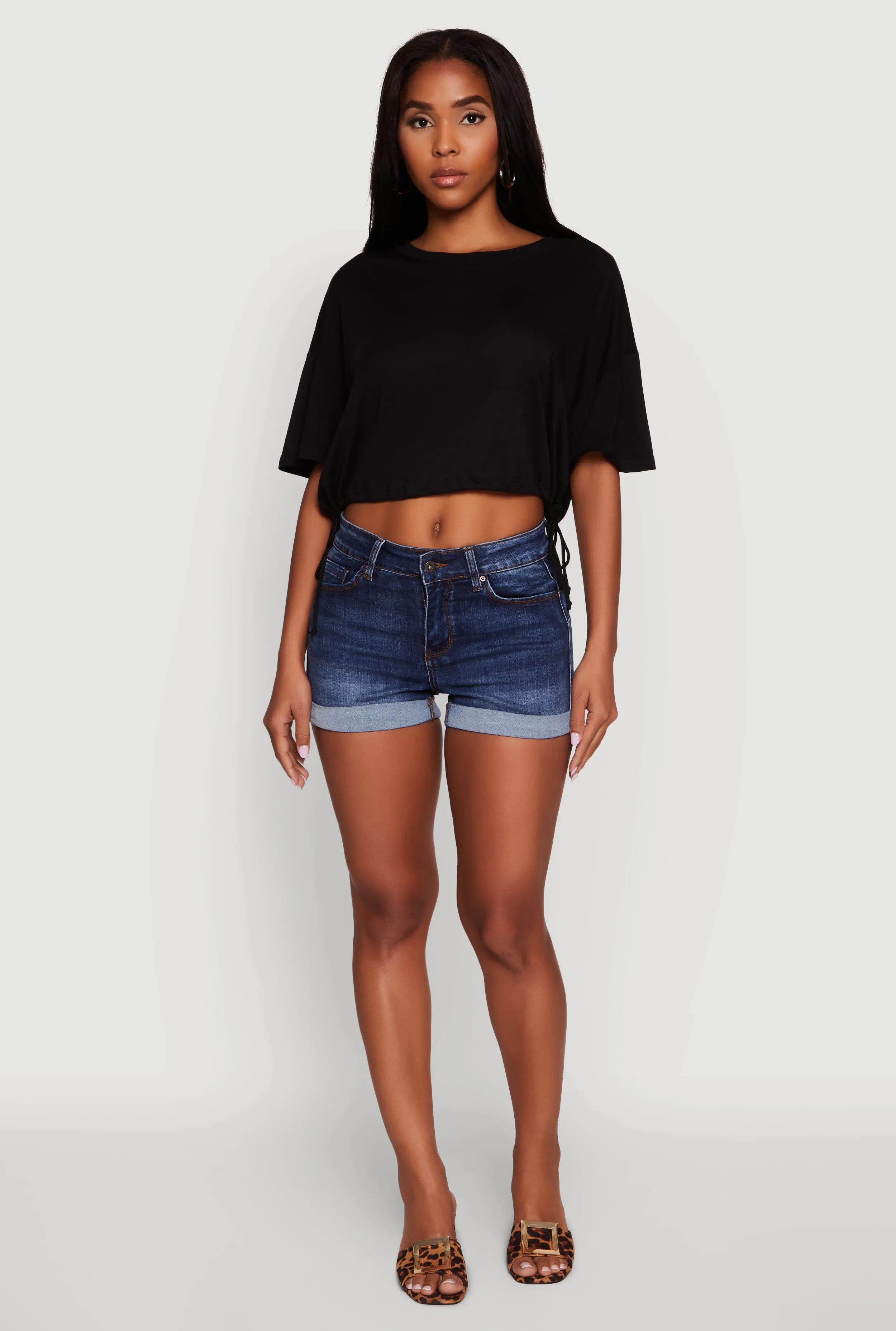 Cropped Drawstring Hem Short Sleeve Crew Neck Top sold by Rainbow product image thumbnail 3