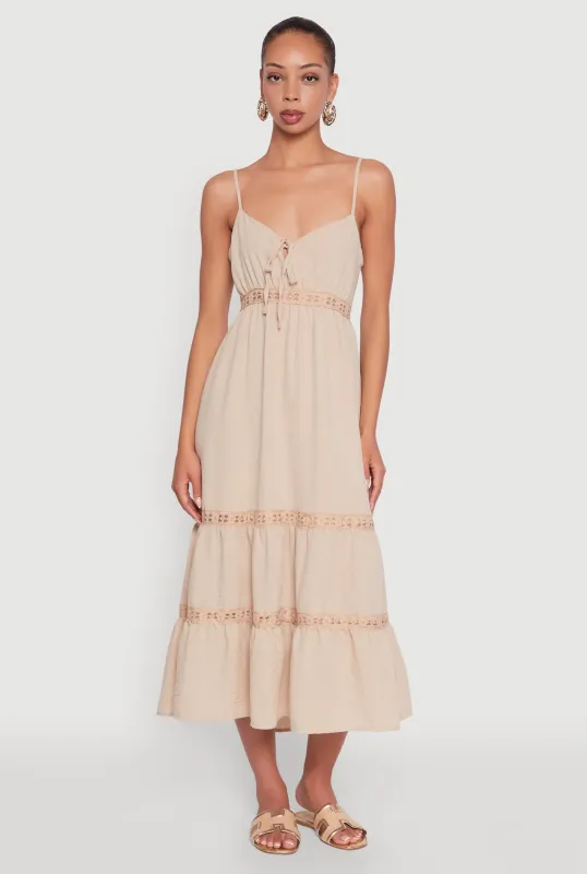 Haute Monde Gauze Knit Lace Detail Tiered Sundress sold by Rainbow