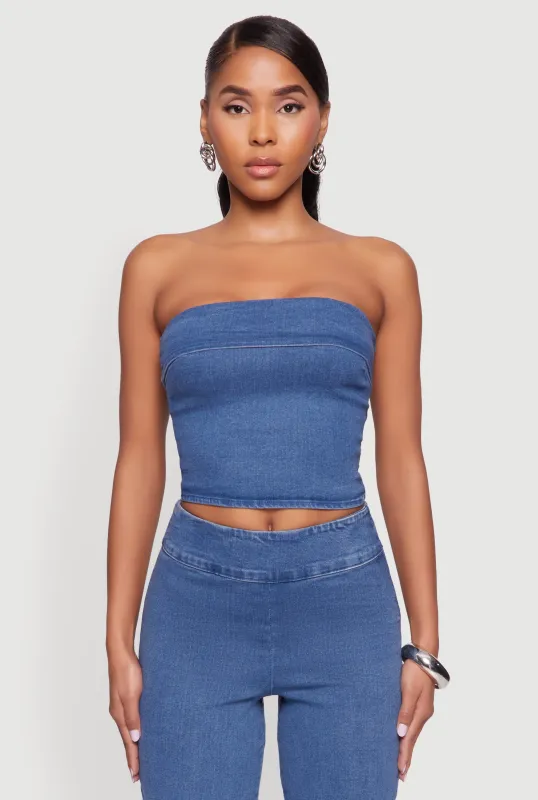 Haute Monde Denim Cropped Tube Top sold by Rainbow