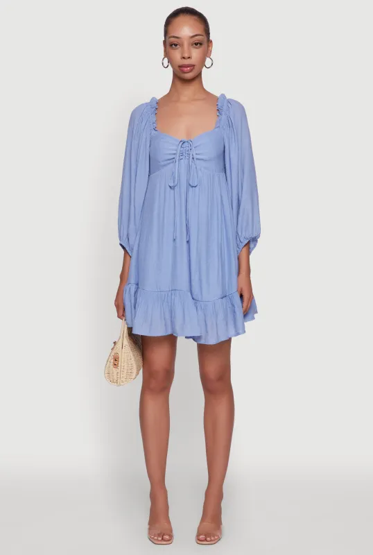 Chic Bubble Sleeve Smocked Back Peasant Dress sold by Rainbow