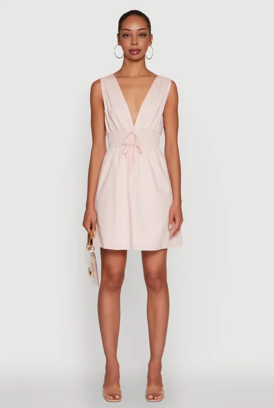 Trendy Faux Drawstring Smocked Waist Dress sold by Rainbow