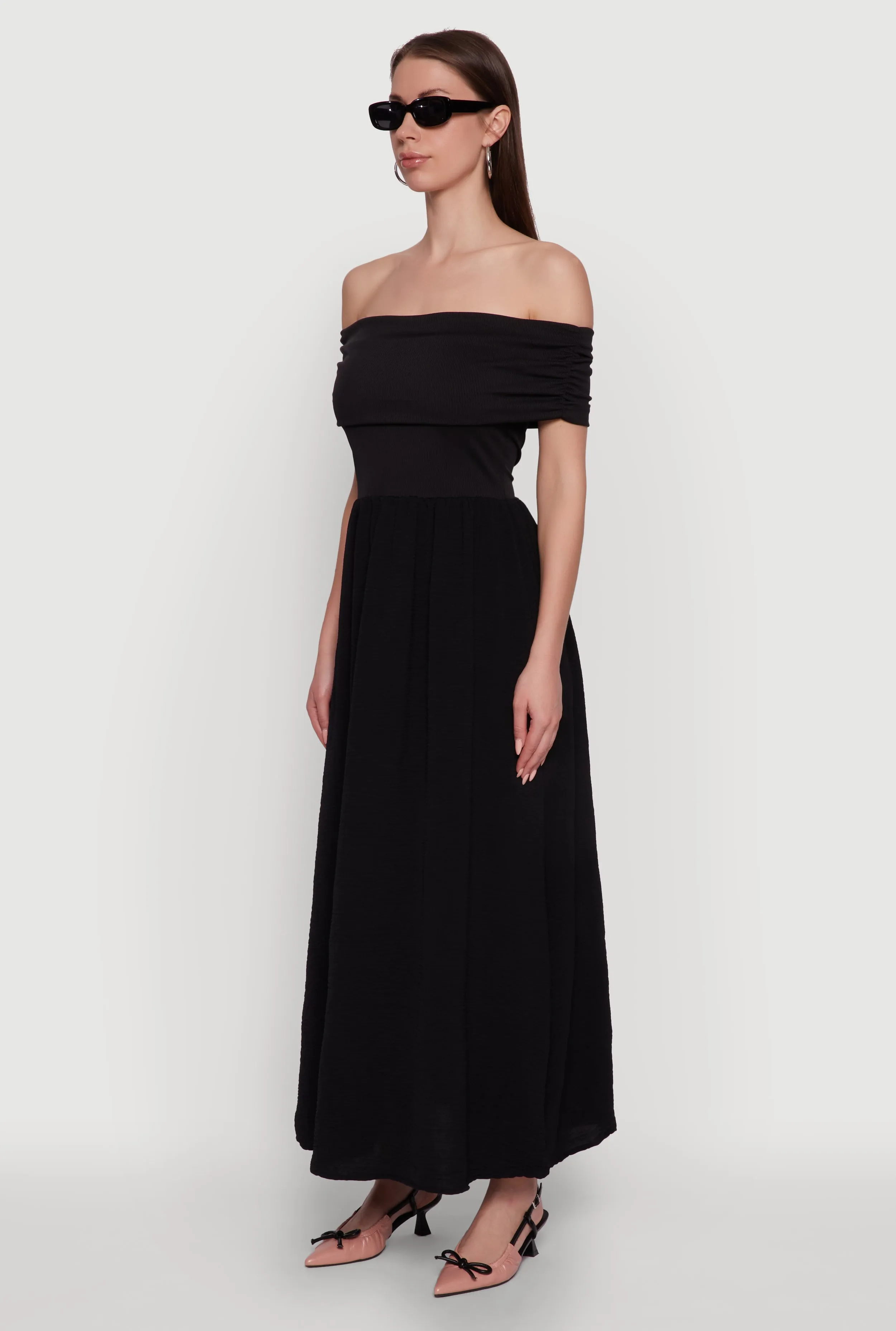 Elegant Crepe Knit Ruched Off The Shoulder Sundress sold by Rainbow product image thumbnail 3