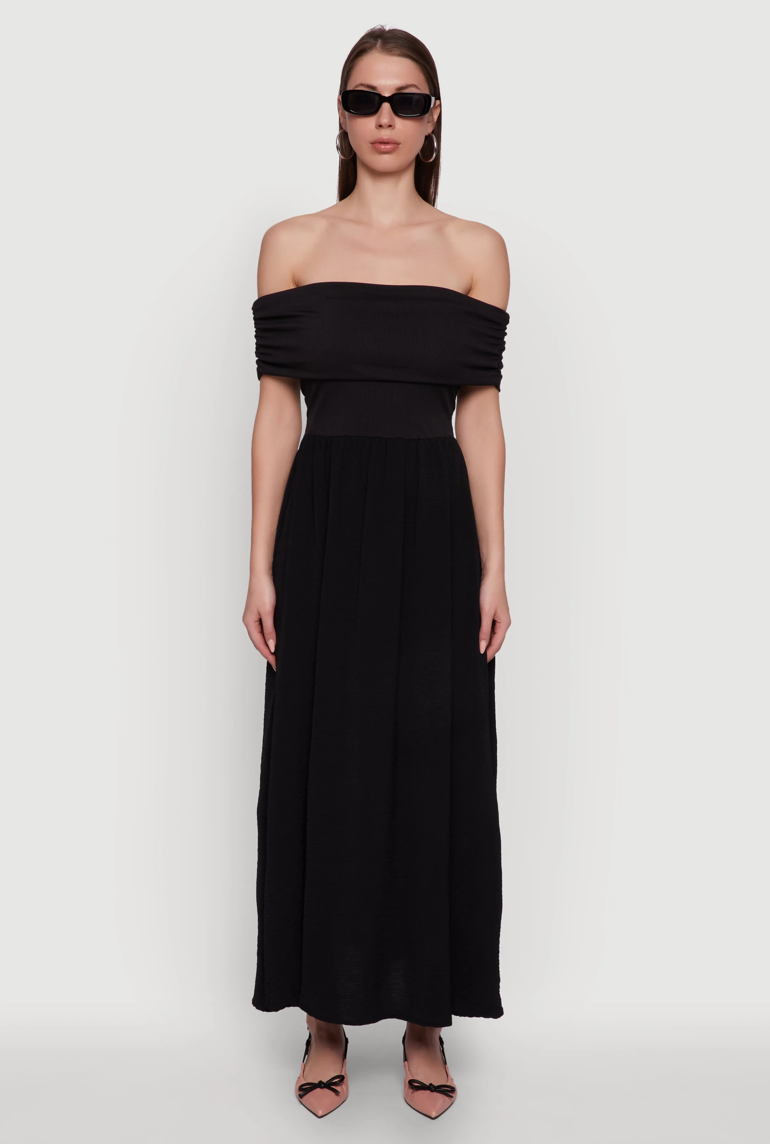 Elegant Crepe Knit Ruched Off The Shoulder Sundress sold by Rainbow product image thumbnail 2