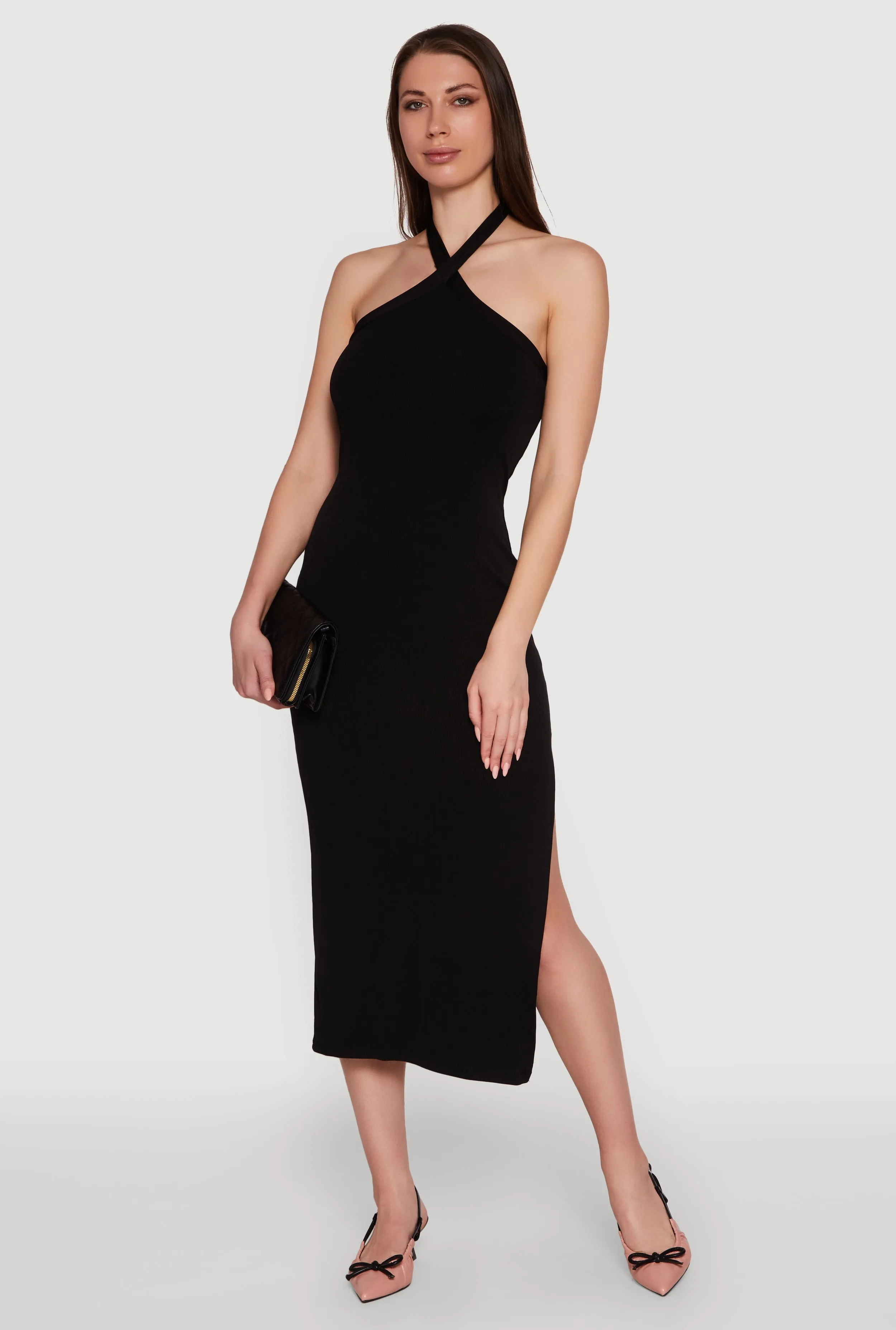 Ribbed Knit Bodycon Halter Dress with Side Slit sold by Rainbow