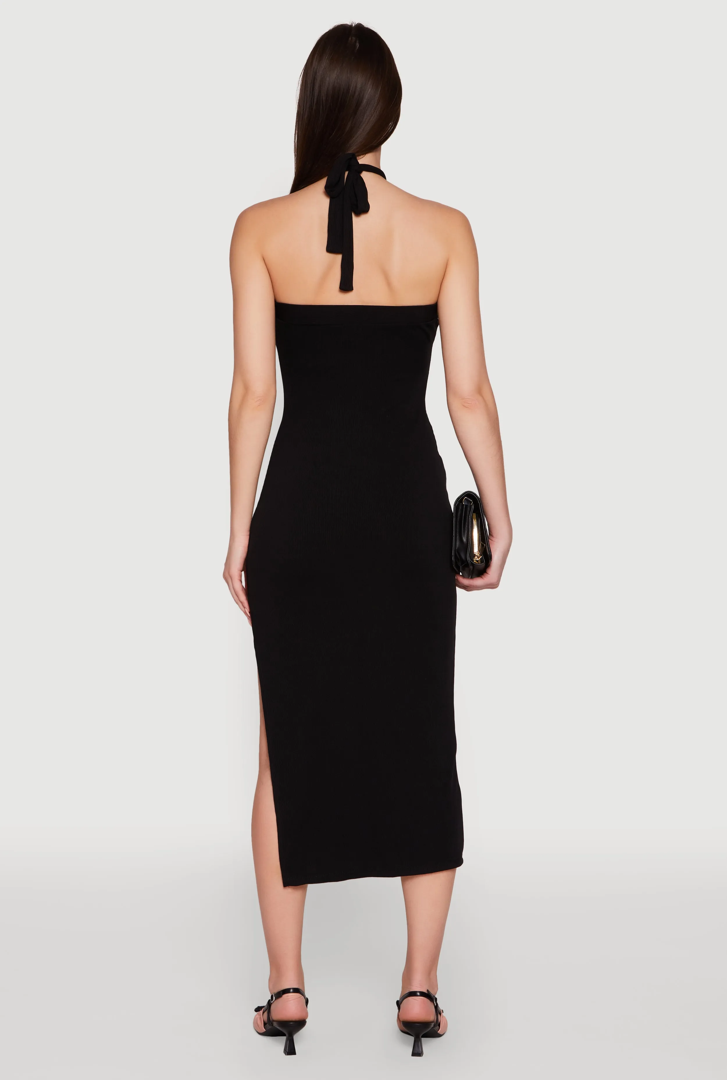 Ribbed Knit Bodycon Halter Dress with Side Slit sold by Rainbow product image thumbnail 5