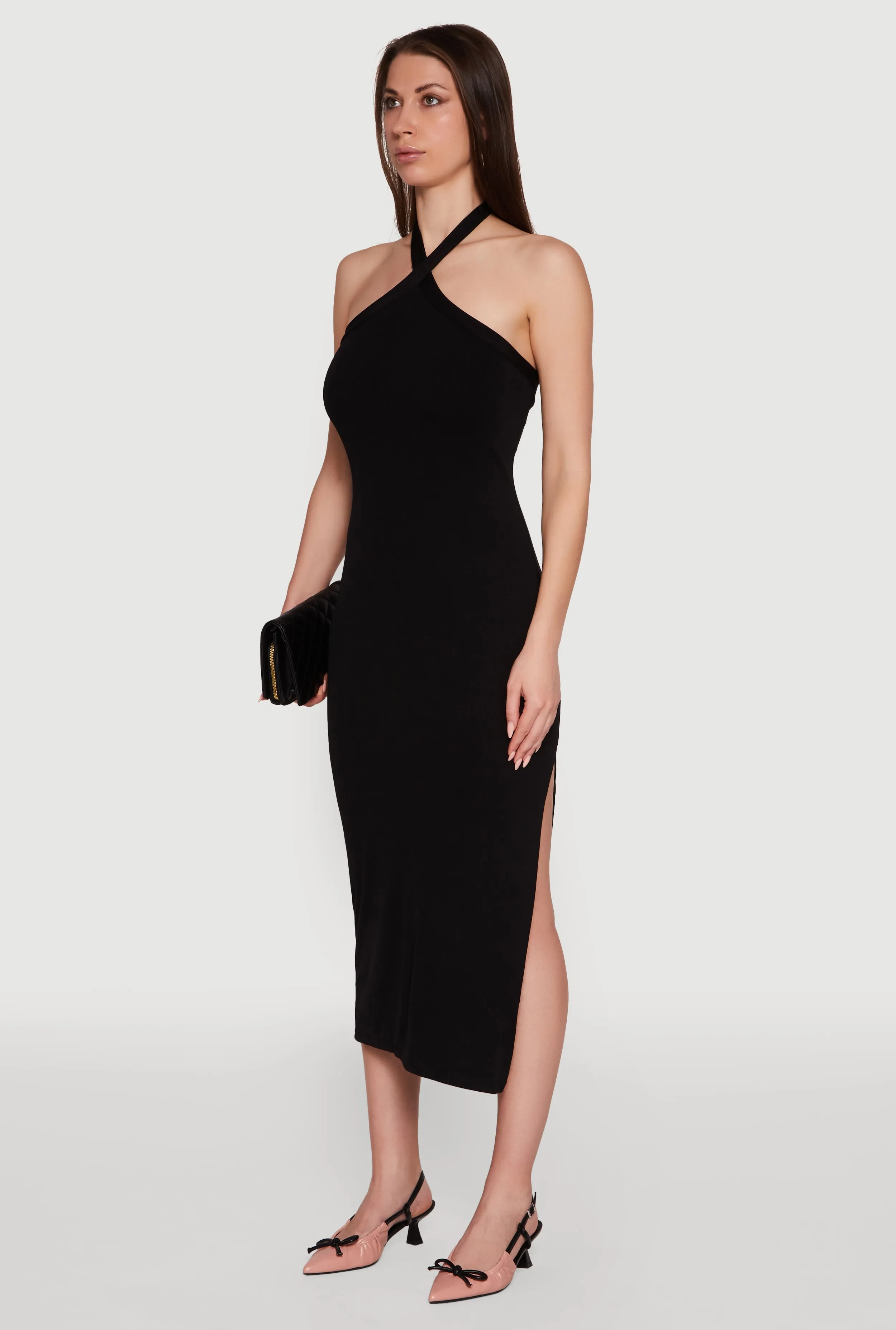 Ribbed Knit Bodycon Halter Dress with Side Slit sold by Rainbow product image thumbnail 3