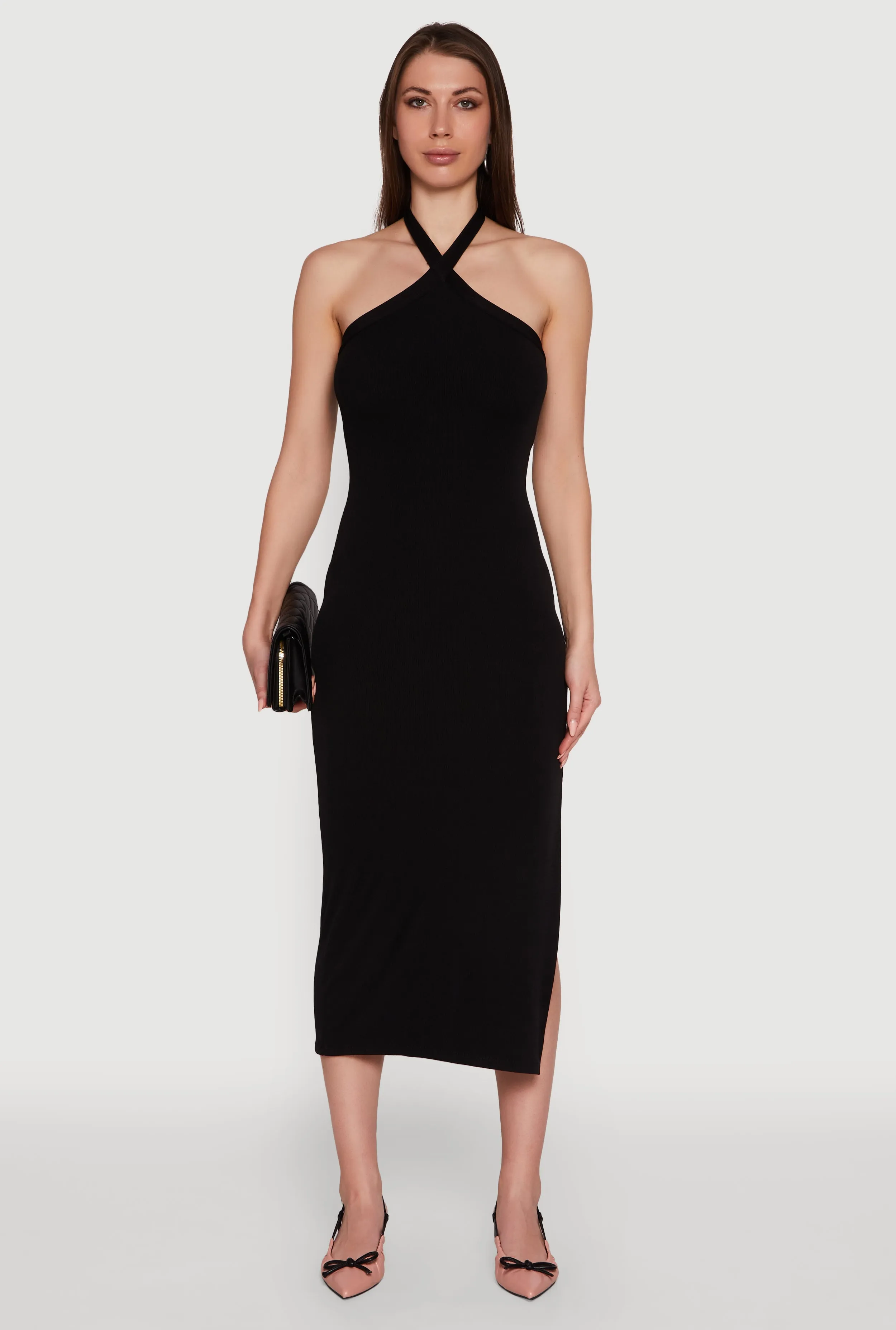 Ribbed Knit Bodycon Halter Dress with Side Slit sold by Rainbow product image thumbnail 2