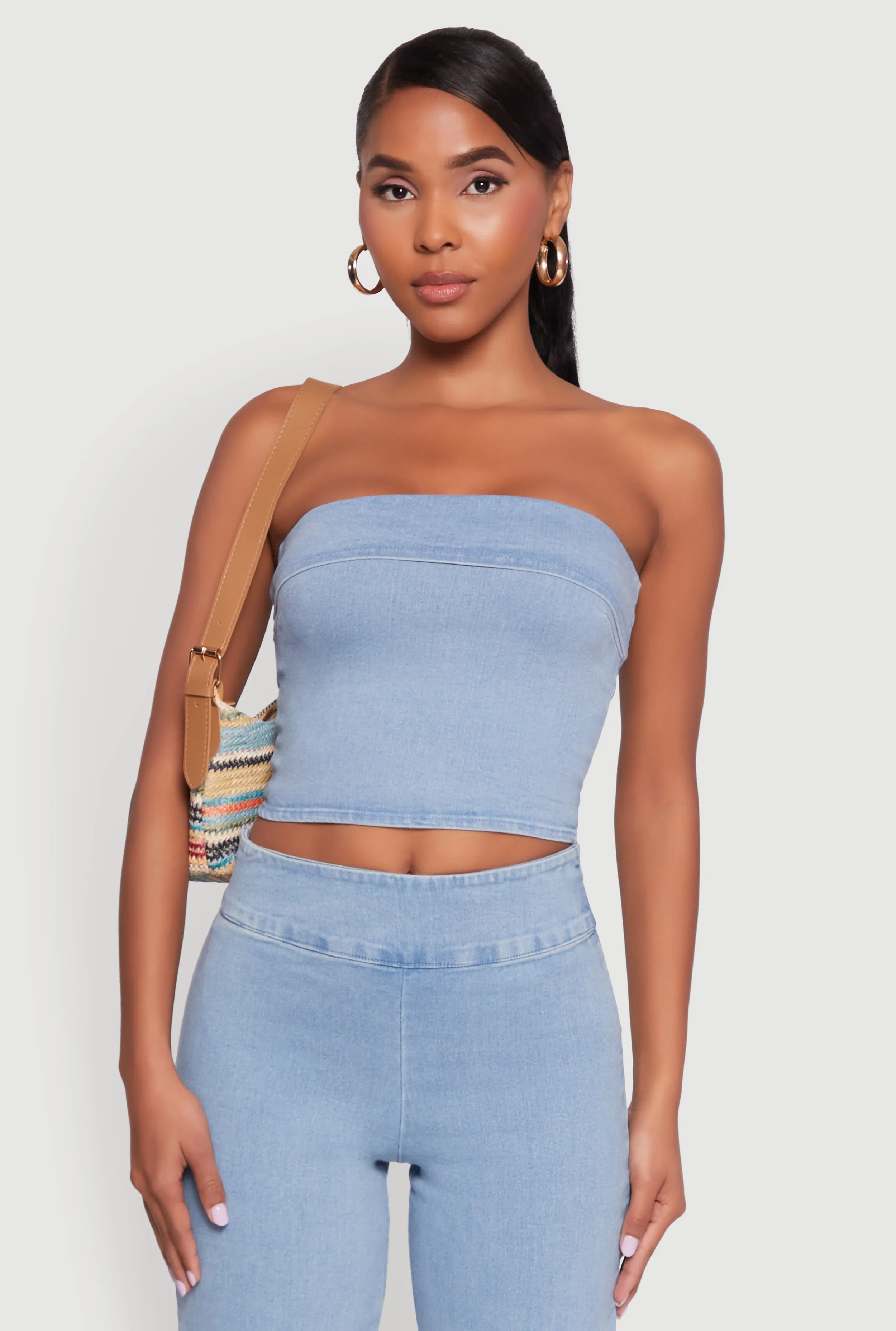 Haute Monde Denim Cropped Tube Top sold by Rainbow