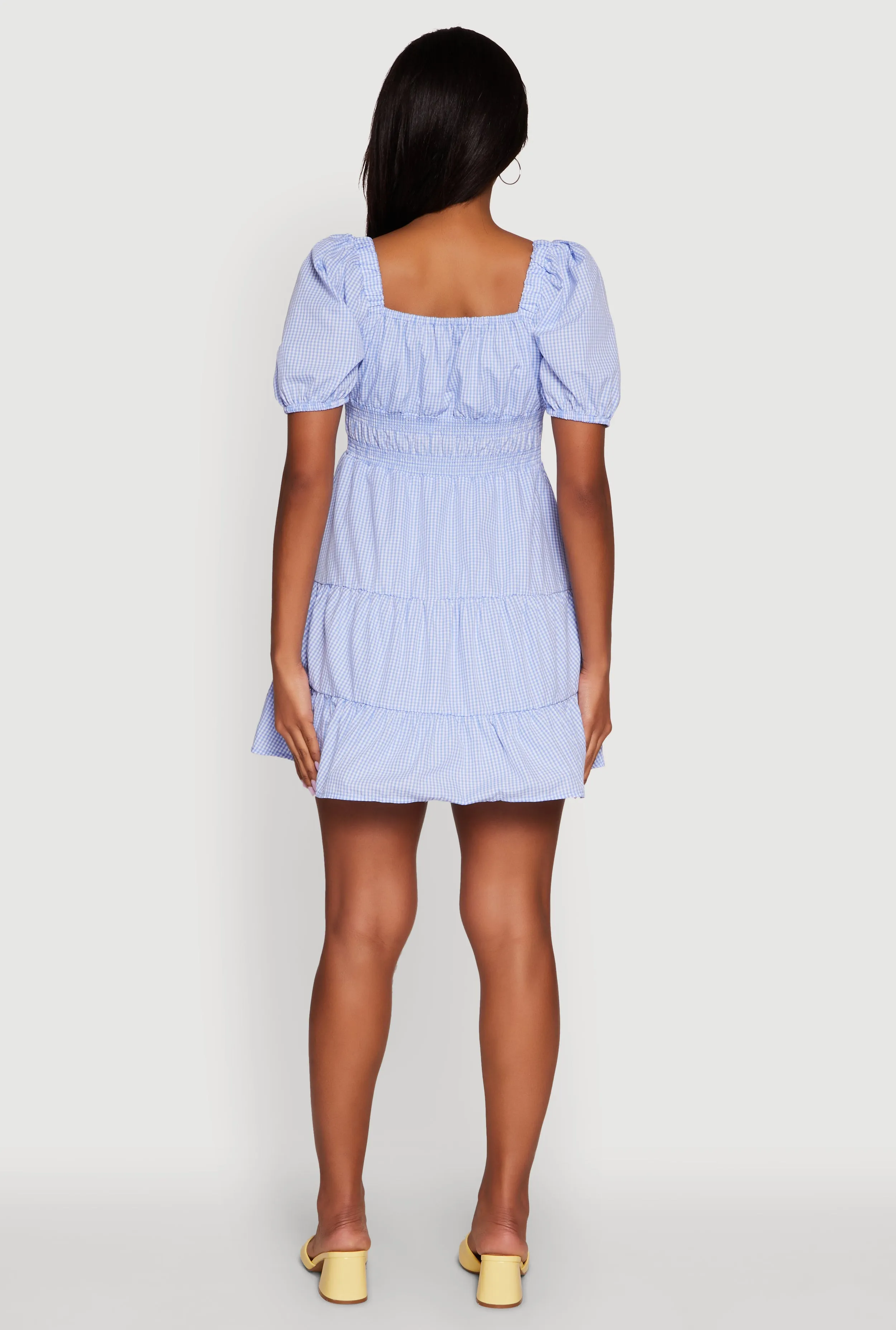 Gingham Puff Sleeve Square Neck Tiered Peasant Dress sold by Rainbow product image thumbnail 5