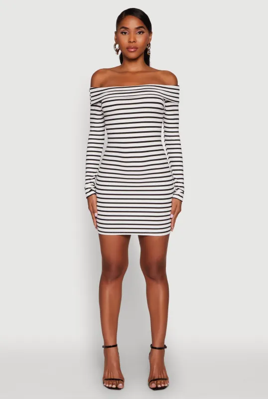Iris Striped Off The Shoulder Mini Bodycon Dress sold by Rainbow
