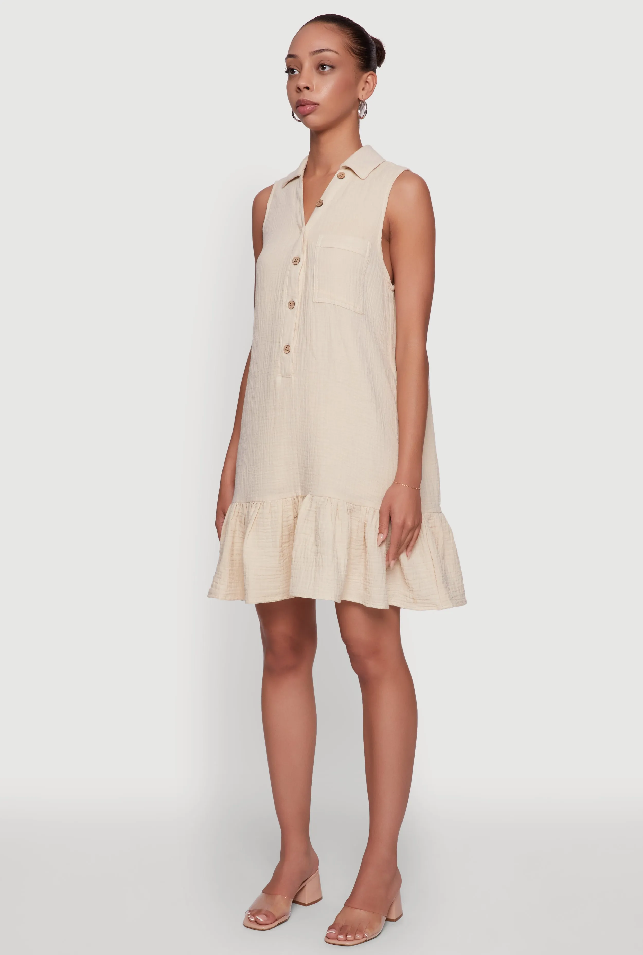 Chic Gauze Knit Button Front Peplum Hem Dress sold by Rainbow product image thumbnail 3