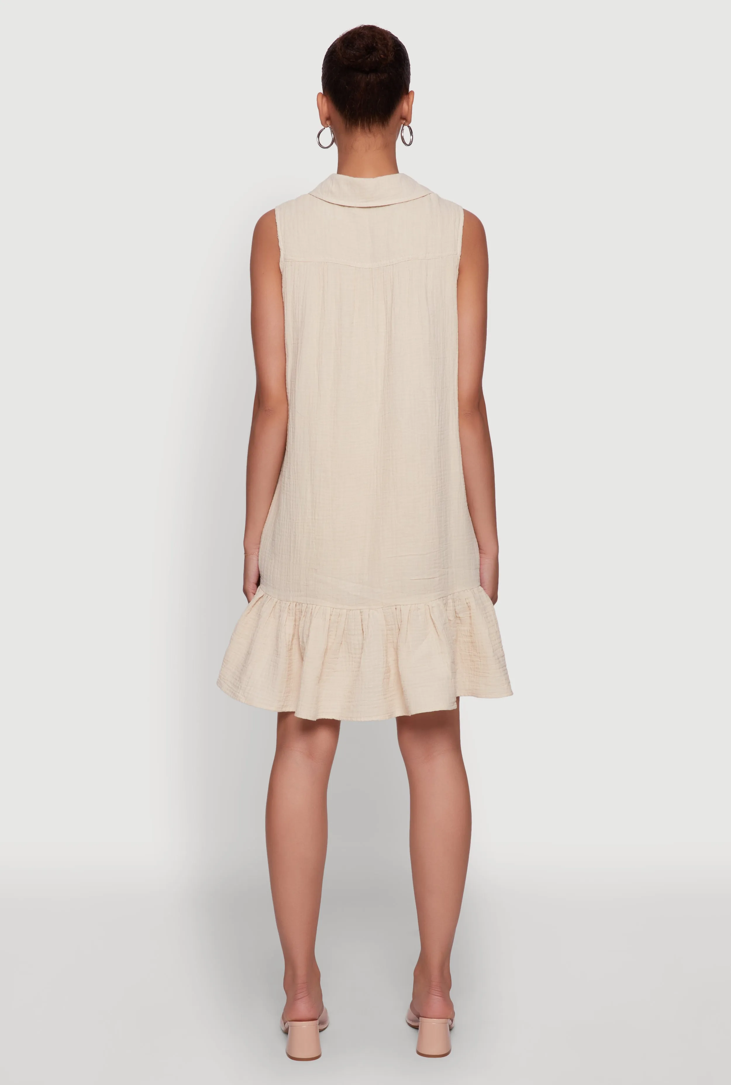 Chic Gauze Knit Button Front Peplum Hem Dress sold by Rainbow product image thumbnail 5