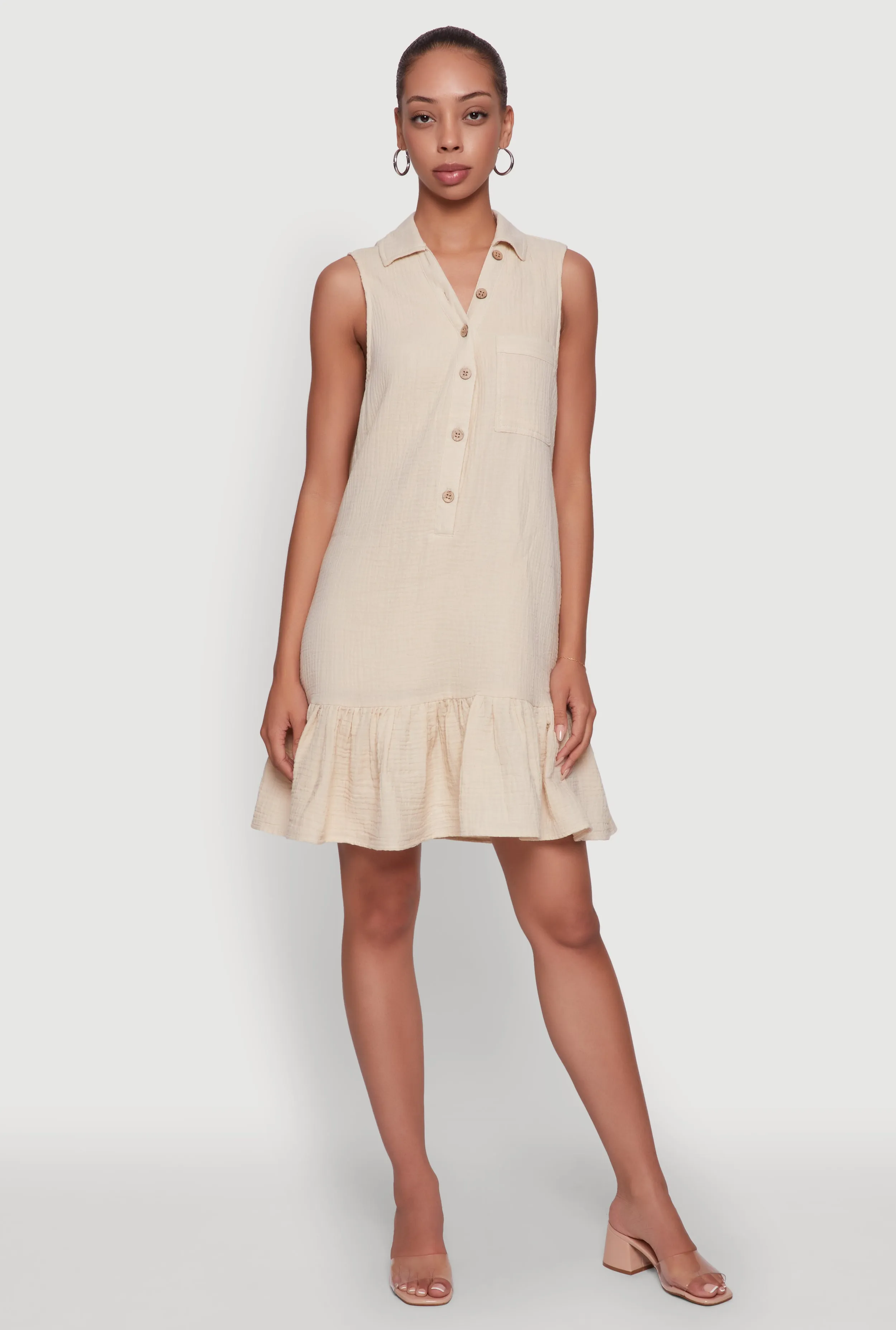 Chic Gauze Knit Button Front Peplum Hem Dress sold by Rainbow product image thumbnail 2