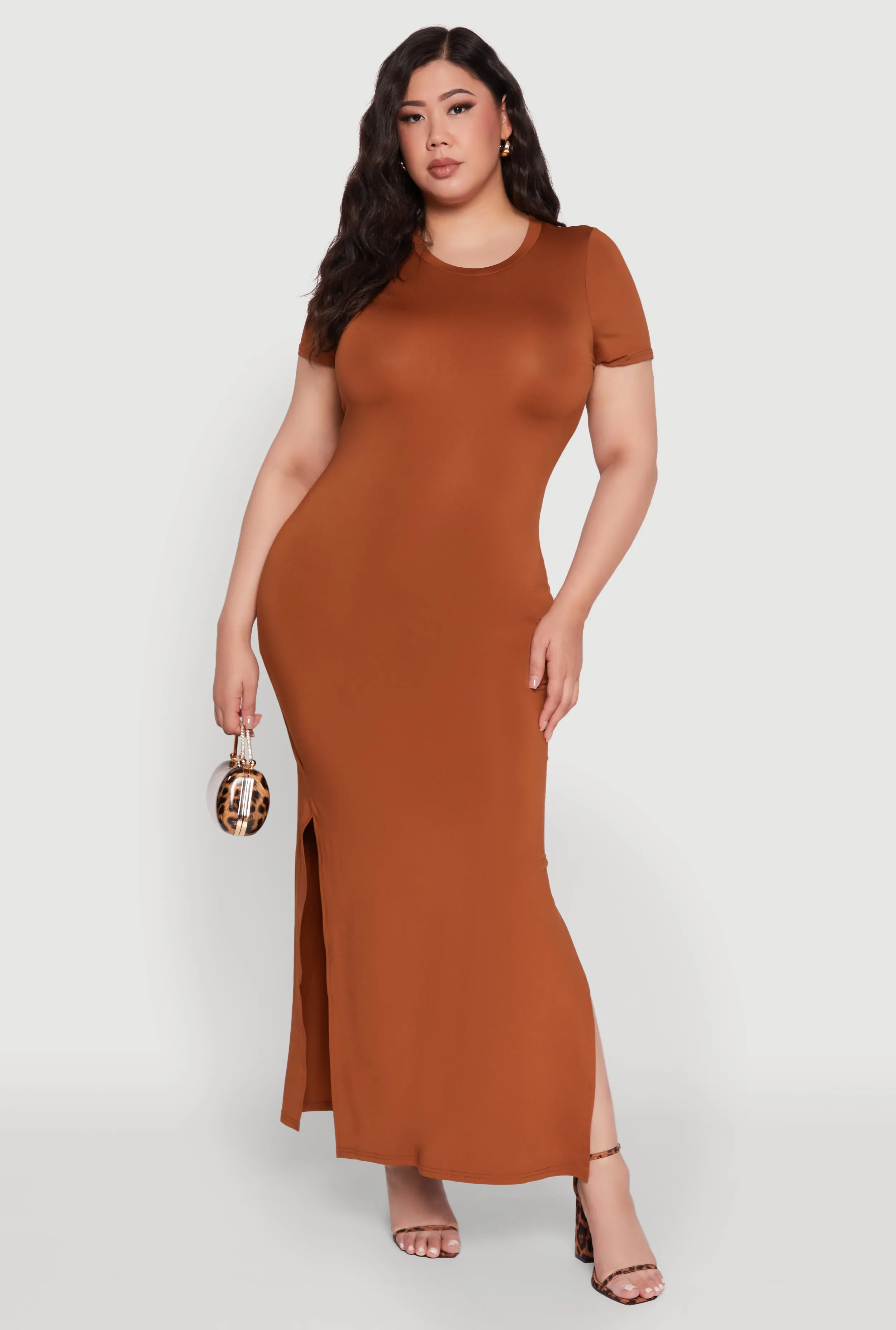 Plus Size Daisy Crew Neck Side Slit T-Shirt Dress sold by Rainbow