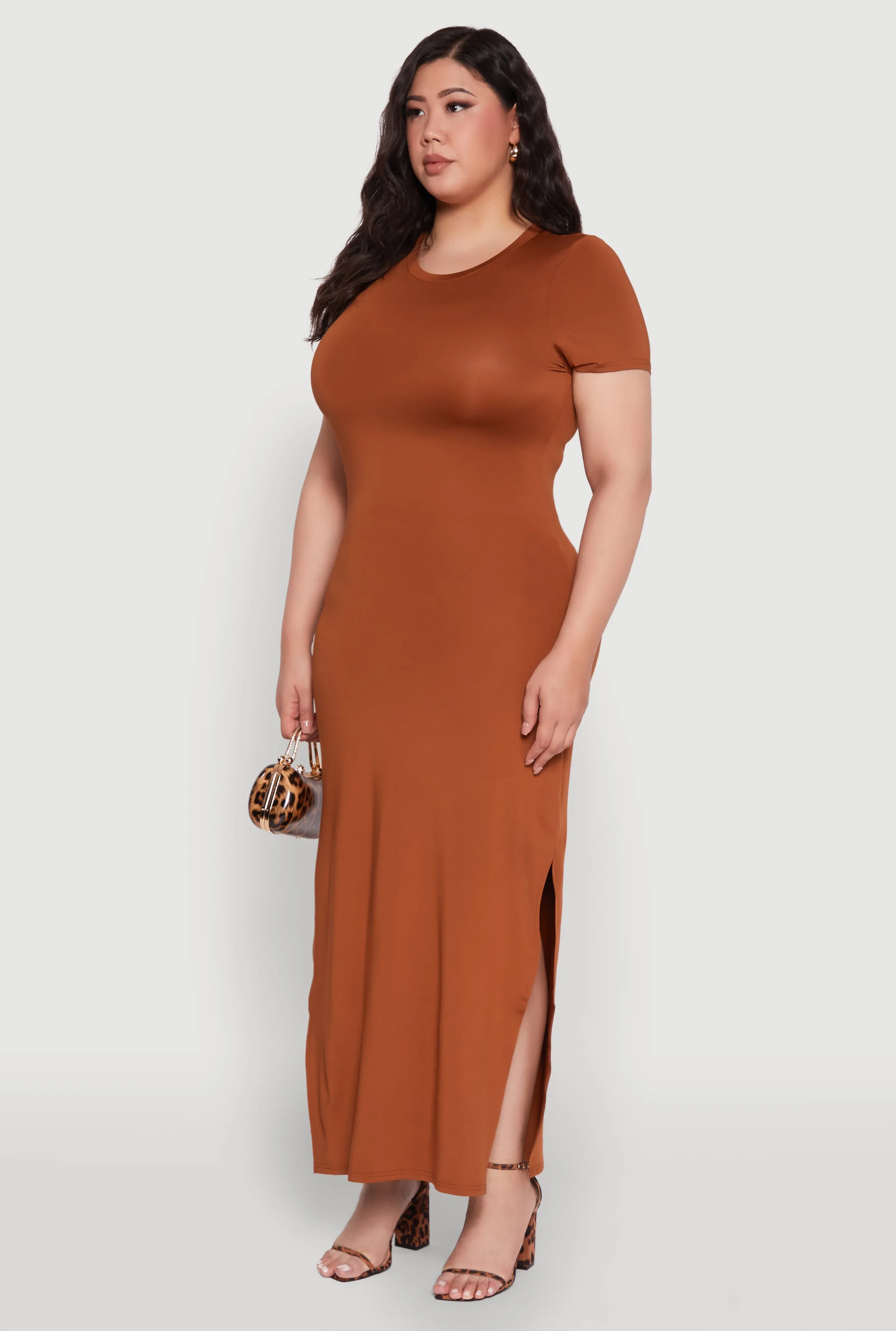 Plus Size Daisy Crew Neck Side Slit T-Shirt Dress sold by Rainbow product image thumbnail 3