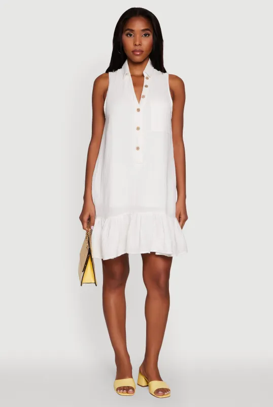 Chic Gauze Knit Button Front Peplum Hem Dress sold by Rainbow