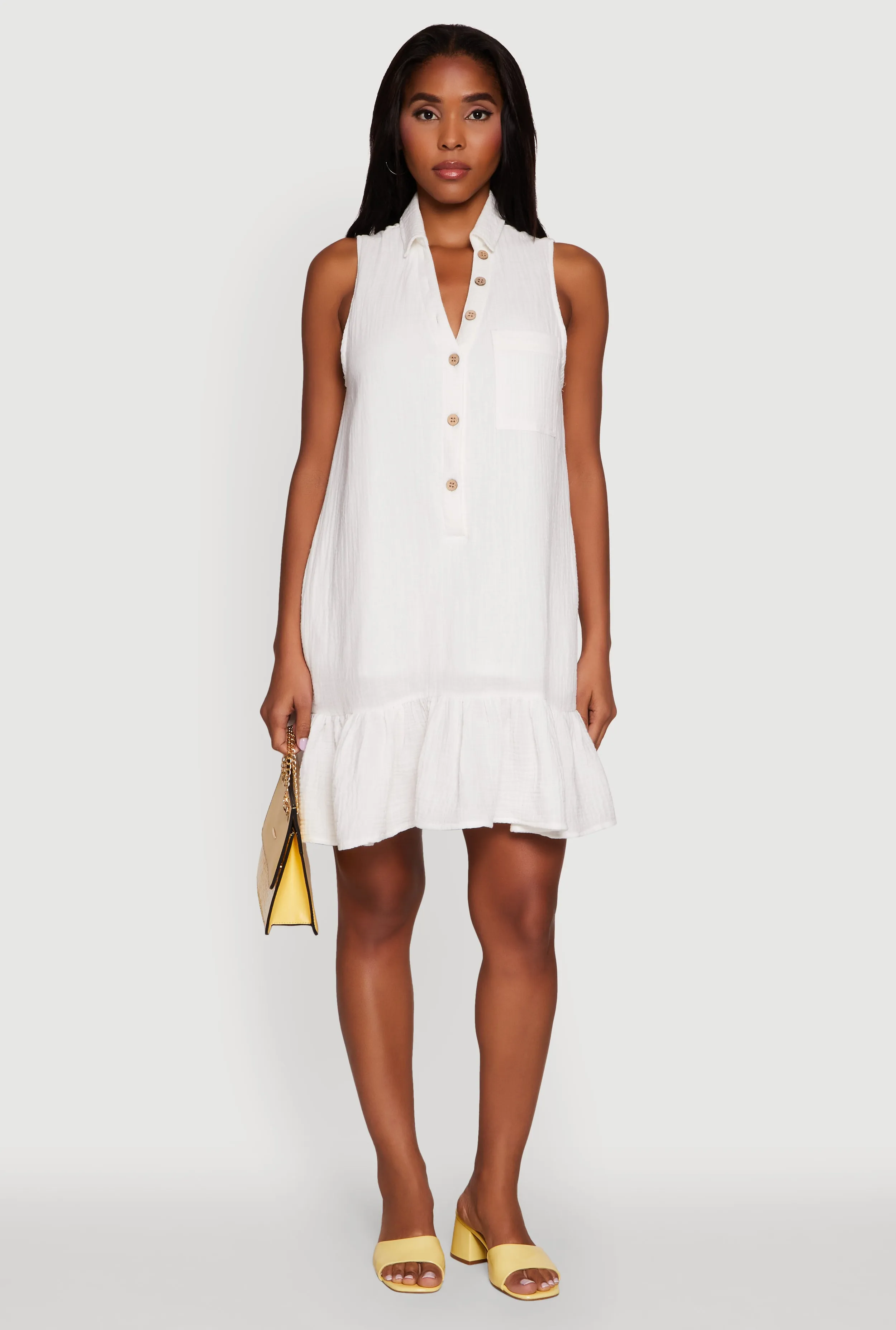 Chic Gauze Knit Button Front Peplum Hem Dress sold by Rainbow