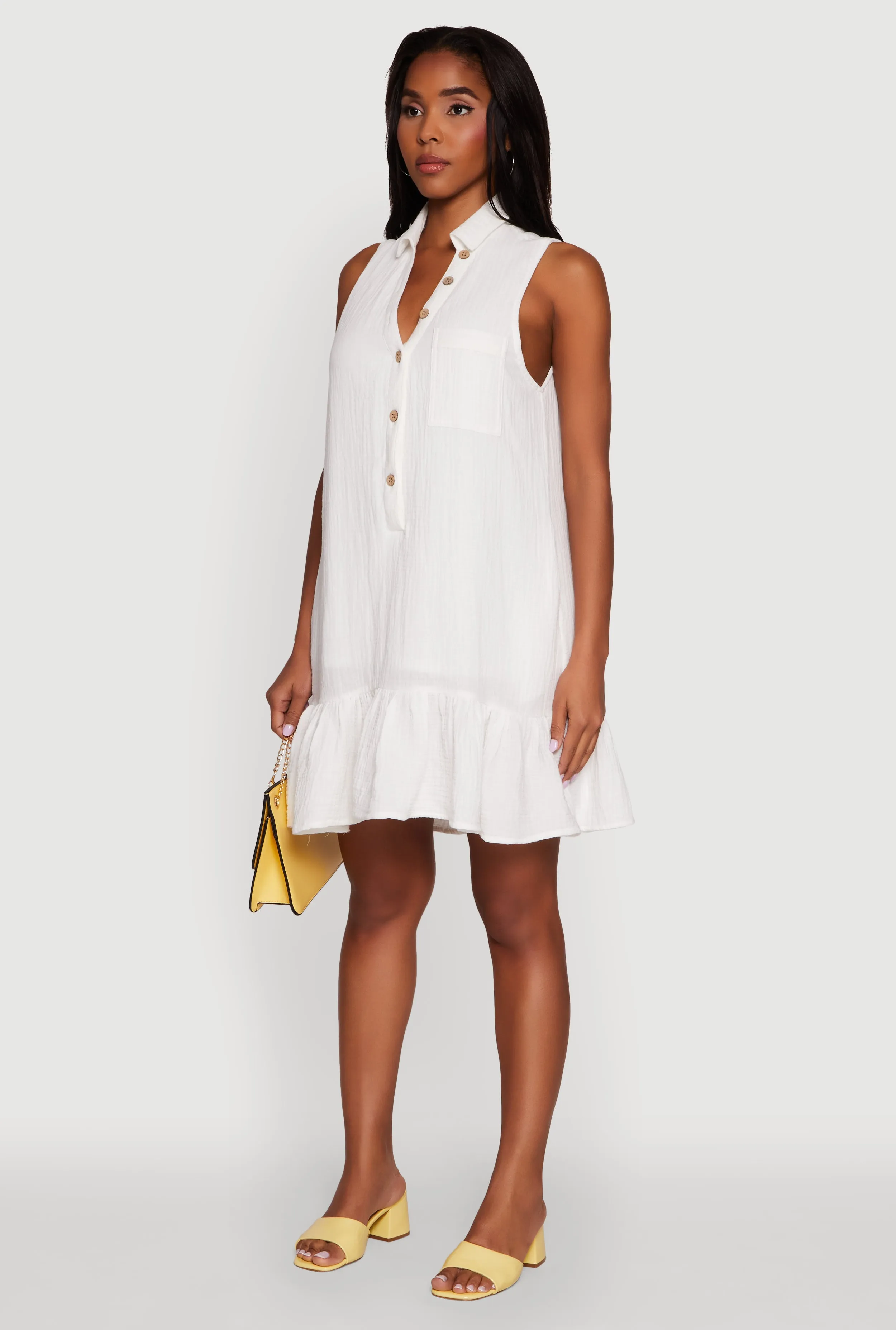 Chic Gauze Knit Button Front Peplum Hem Dress sold by Rainbow product image thumbnail 3