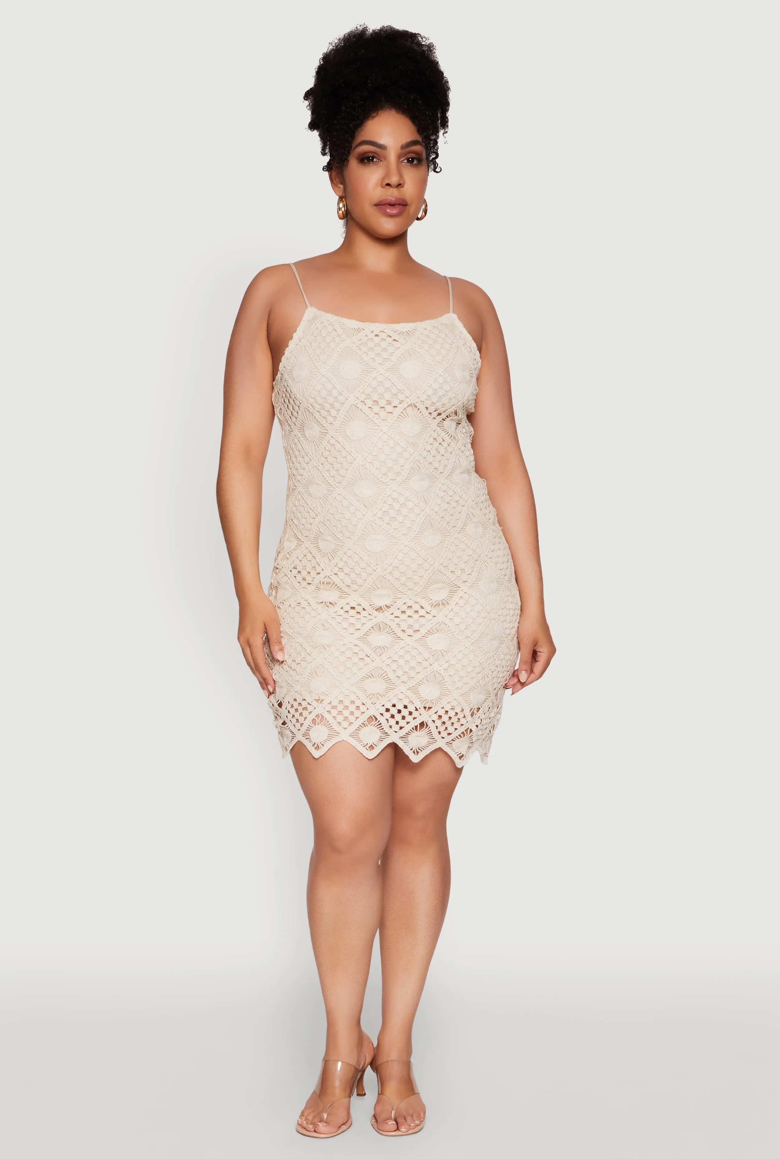 Plus Size Chic Crochet Scoop Neck Cami Dress sold by Rainbow