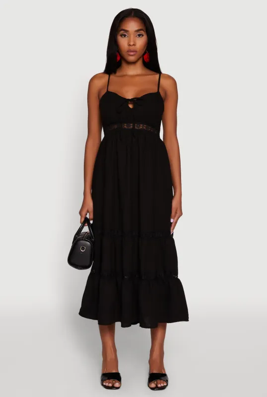 Haute Monde Gauze Knit Lace Detail Tiered Sundress sold by Rainbow