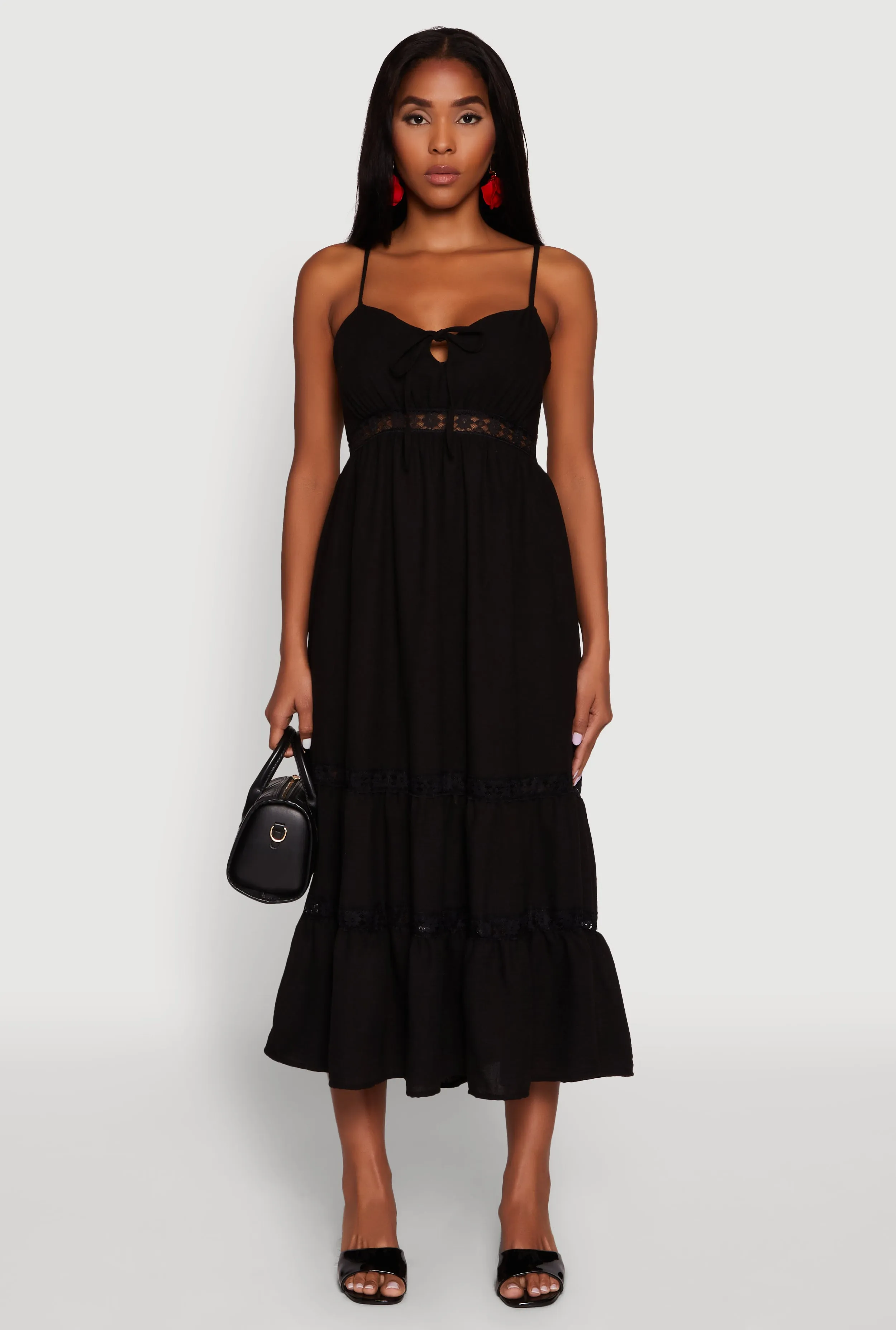 Haute Monde Gauze Knit Lace Detail Tiered Sundress sold by Rainbow