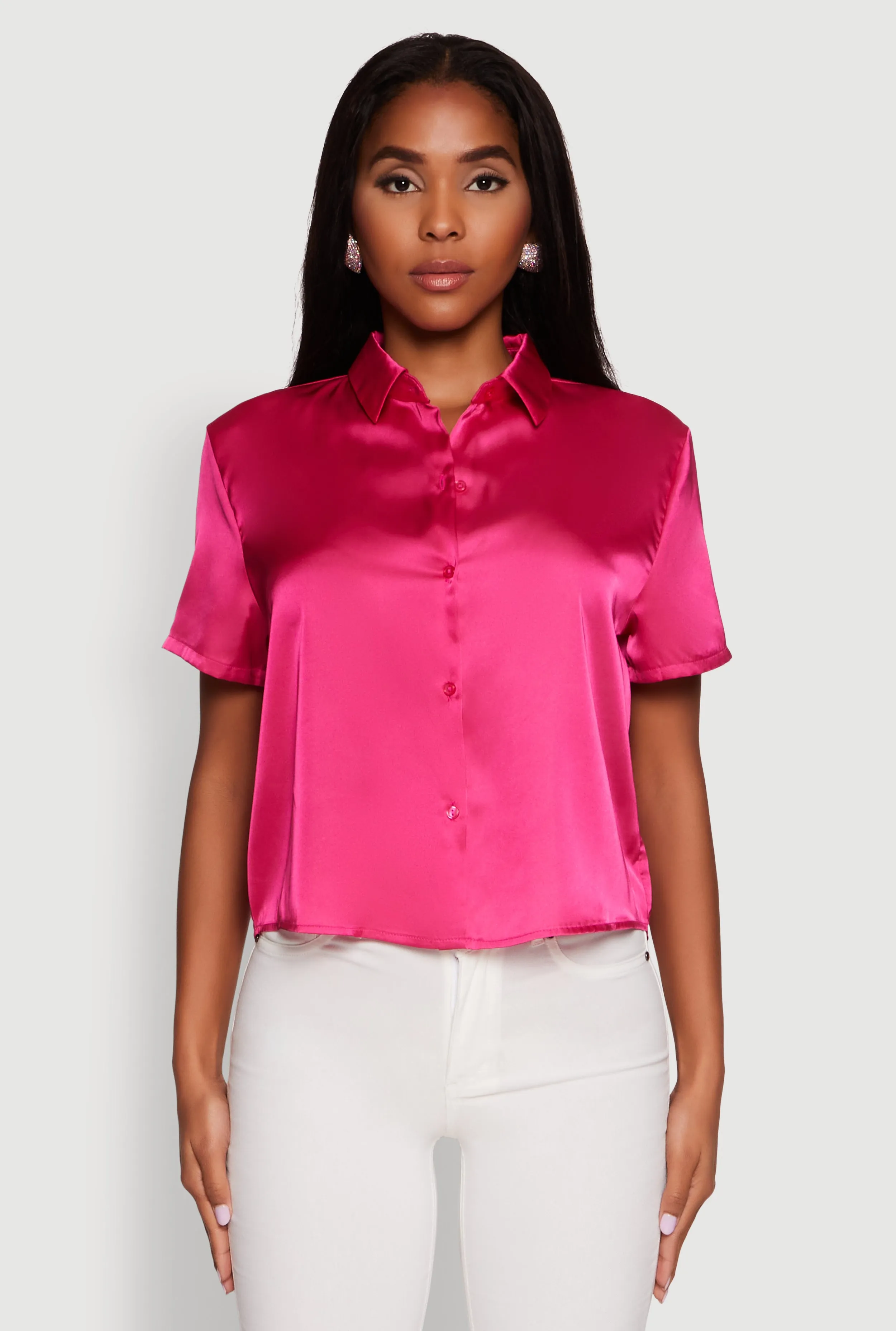 Satin Button Front Cropped Boxy Top sold by Rainbow product image thumbnail 2