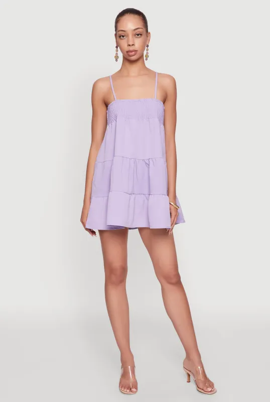 Trendy Crepe Knit Spaghetti Strap Tiered Dress made by Rainbow