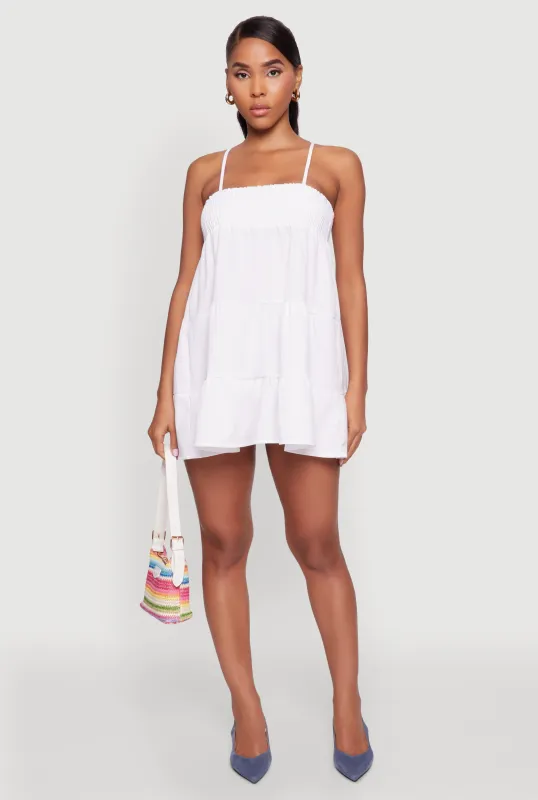 Trendy Crepe Knit Spaghetti Strap Tiered Dress sold by Rainbow