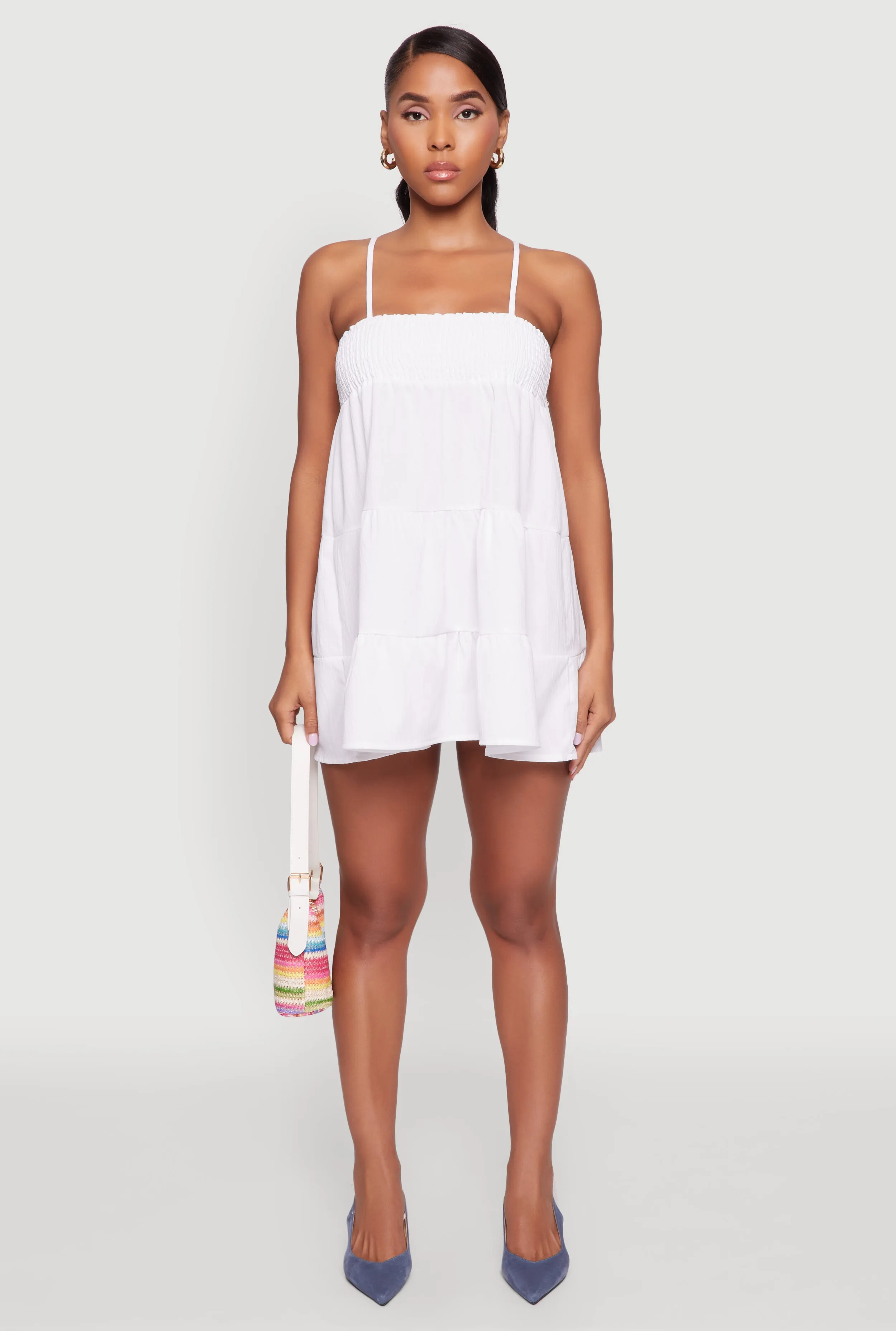 Trendy Crepe Knit Spaghetti Strap Tiered Dress sold by Rainbow product image thumbnail 2