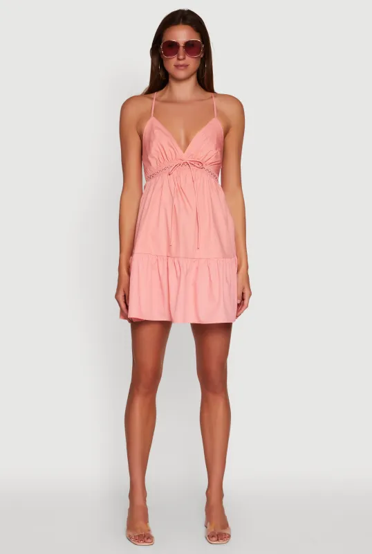 Tiered Sleeveless Mini Dress with Crochet Details sold by Rainbow