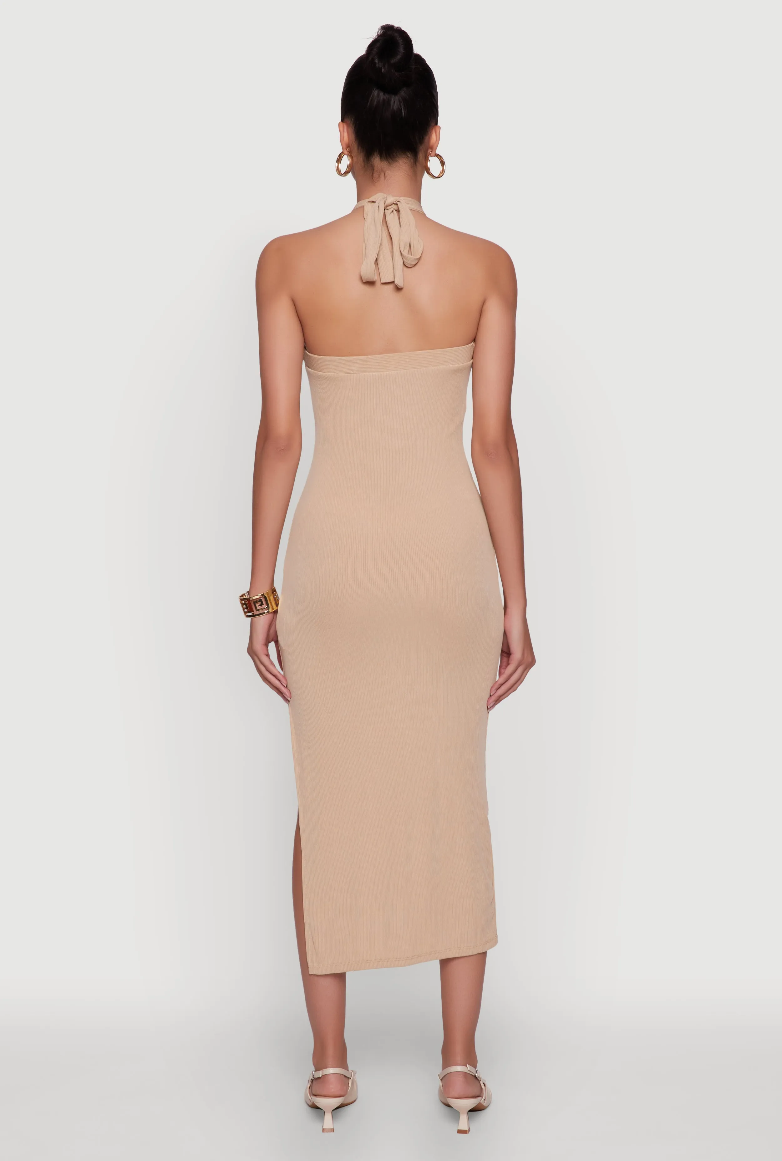 Ribbed Knit Bodycon Halter Dress with Side Slit sold by Rainbow product image thumbnail 5