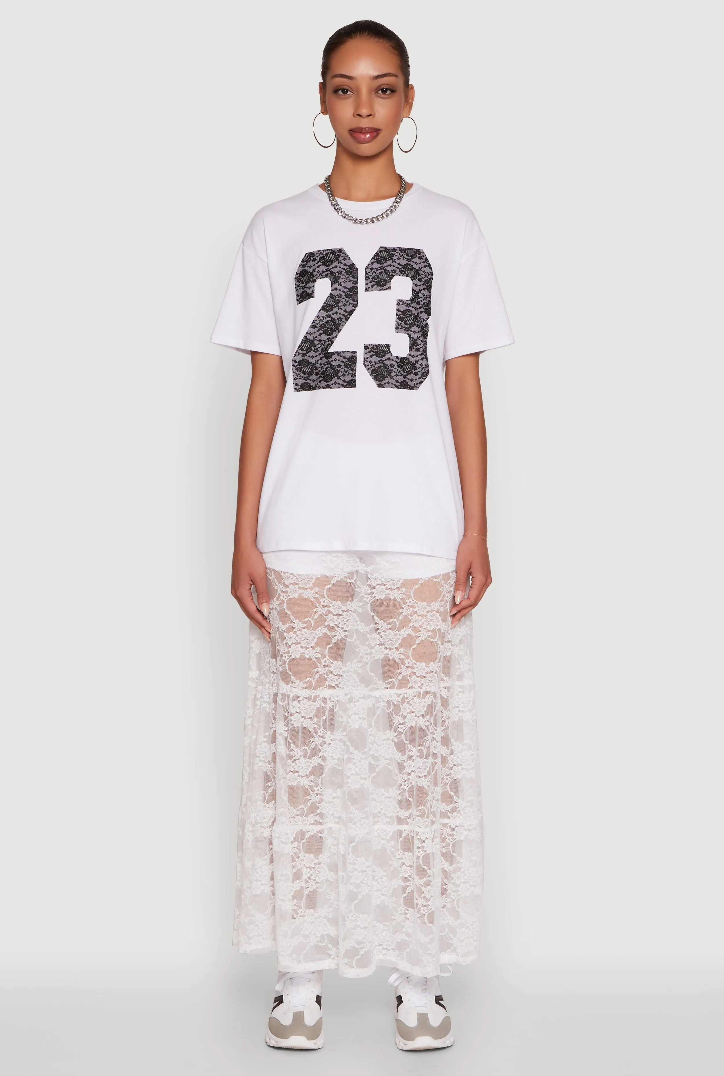 Chic High Waisted Maxi Tiered Lace Skirt sold by Rainbow