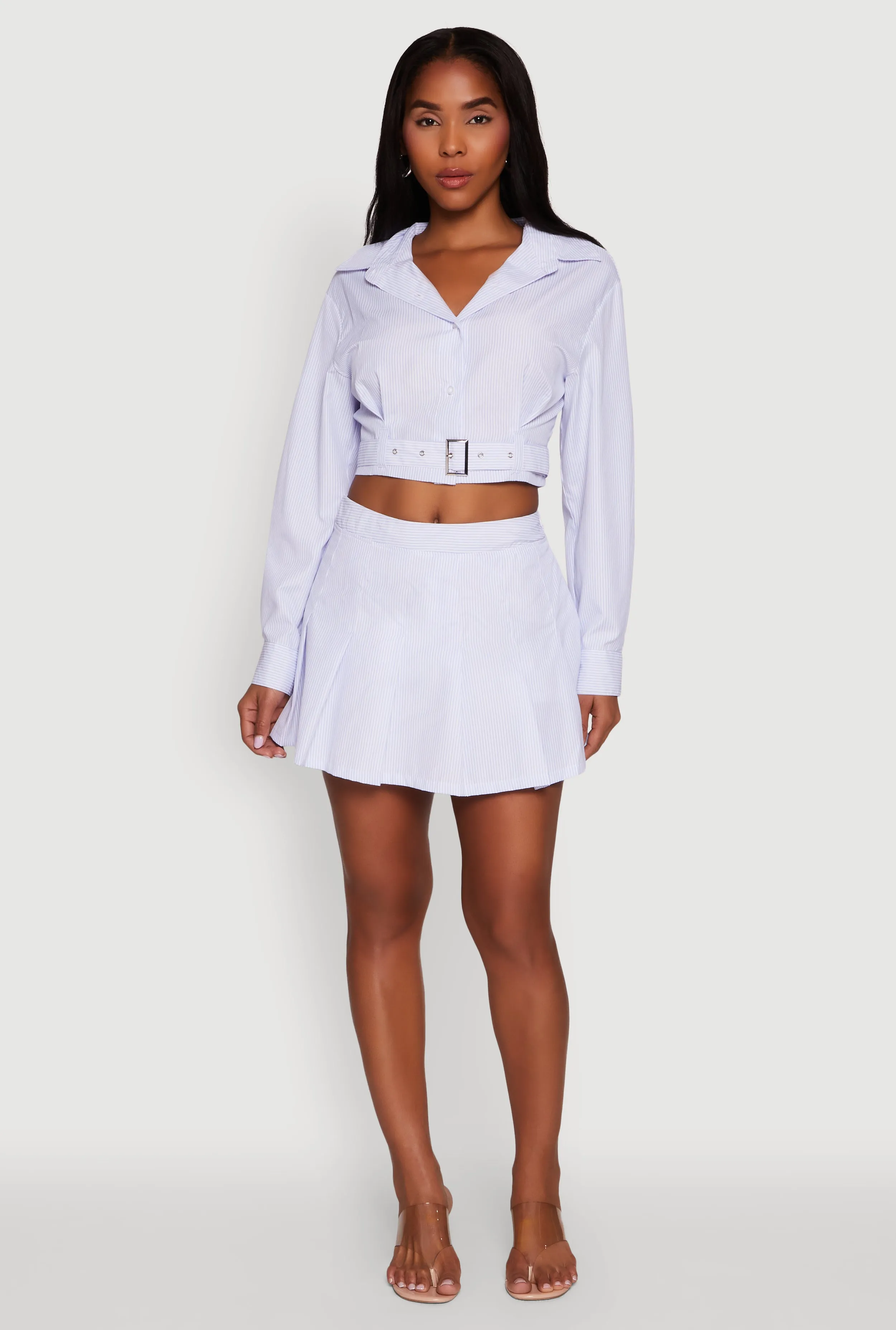 Striped Cropped Button Front Shirt with Belt sold by Rainbow product image thumbnail 2