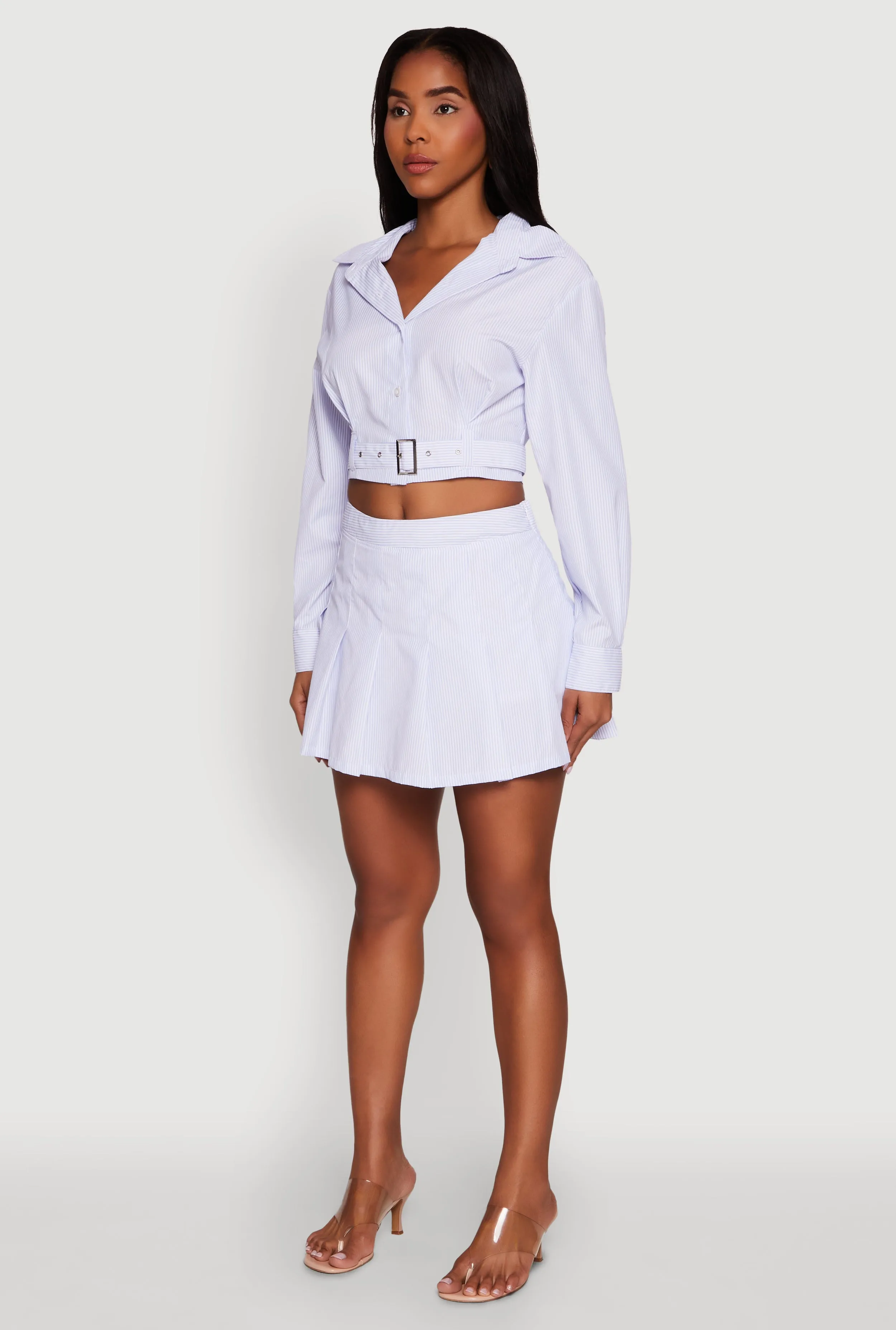 Striped Cropped Button Front Shirt with Belt sold by Rainbow product image thumbnail 5