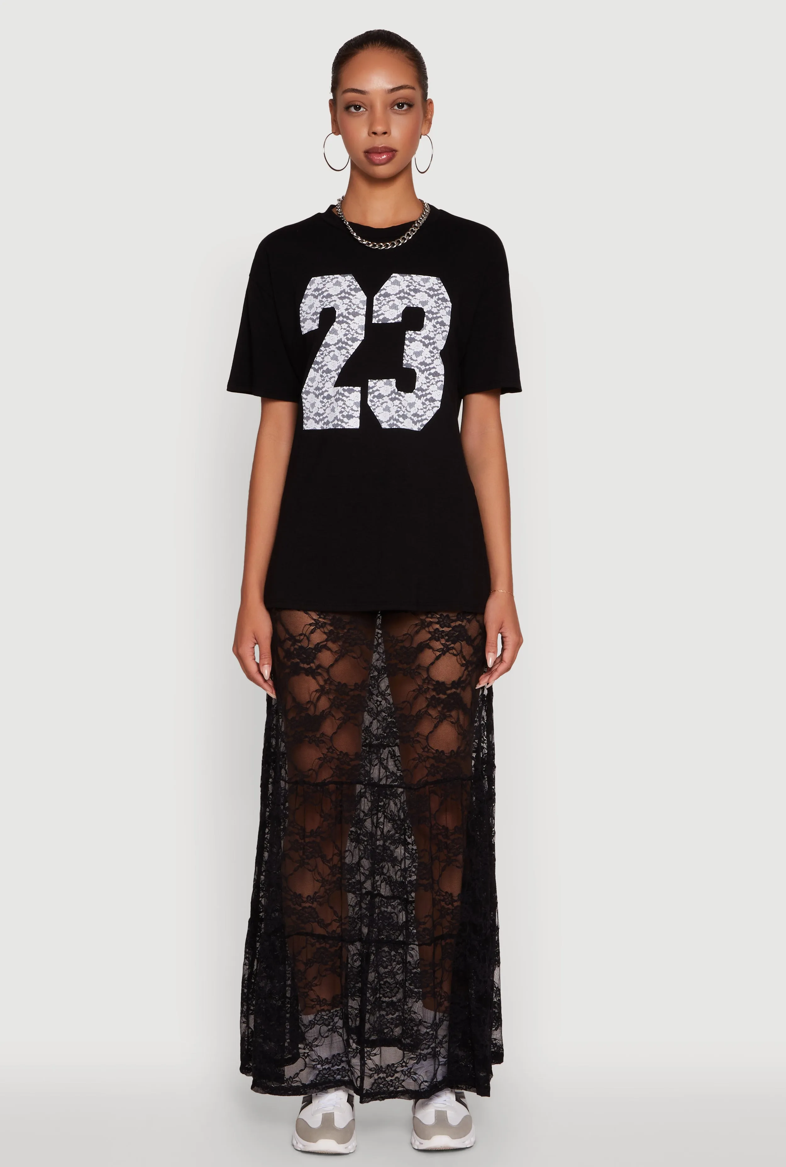 Chic High Waisted Maxi Tiered Lace Skirt sold by Rainbow