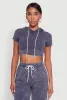 Daisy Mineral Wash Varsity Stripe Hooded Crop Top sold by Rainbow