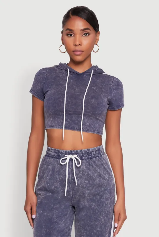 Daisy Mineral Wash Varsity Stripe Hooded Crop Top sold by Rainbow