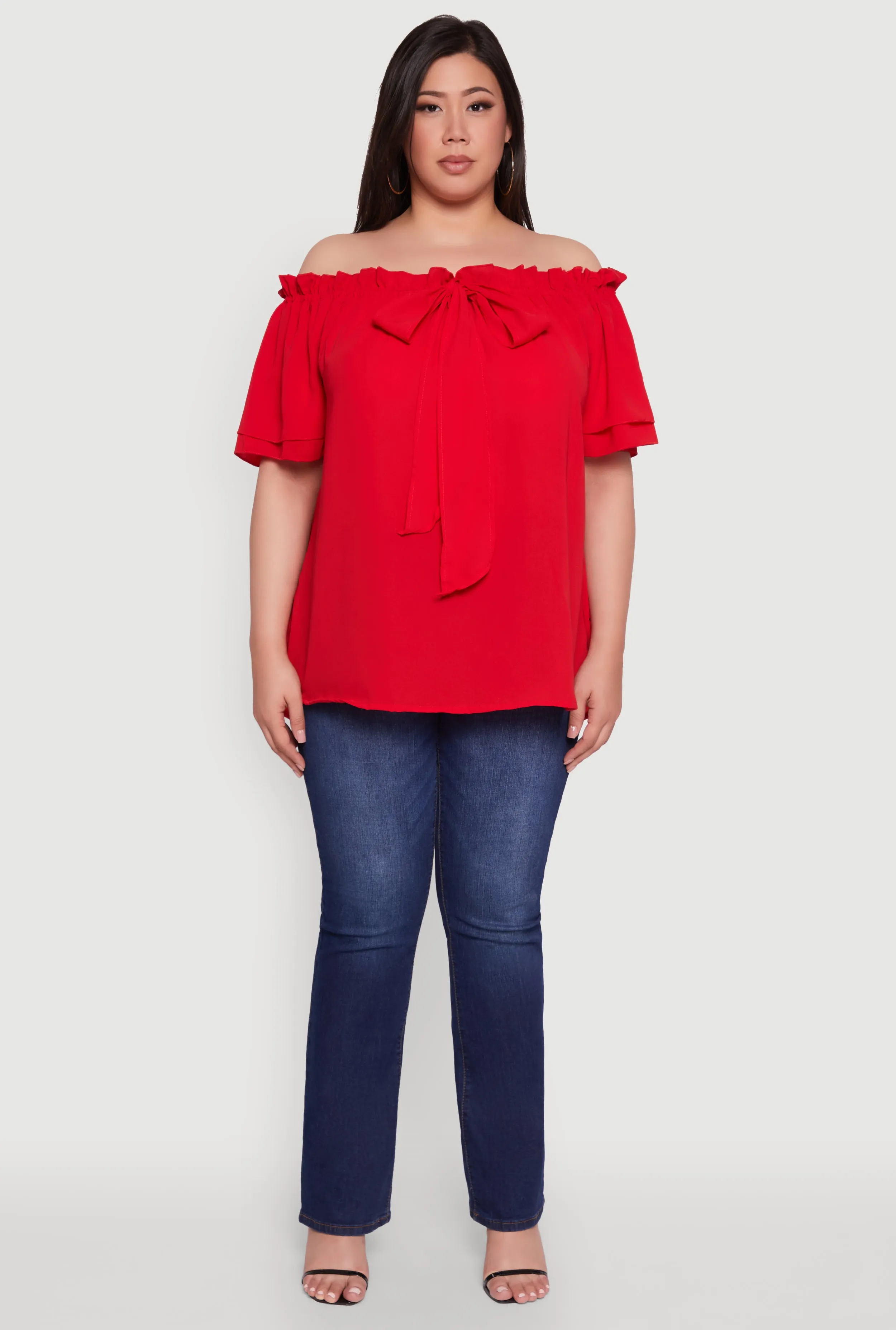 Plus Size Stylish Off the Shoulder Tiered Sleeve Blouse sold by Rainbow