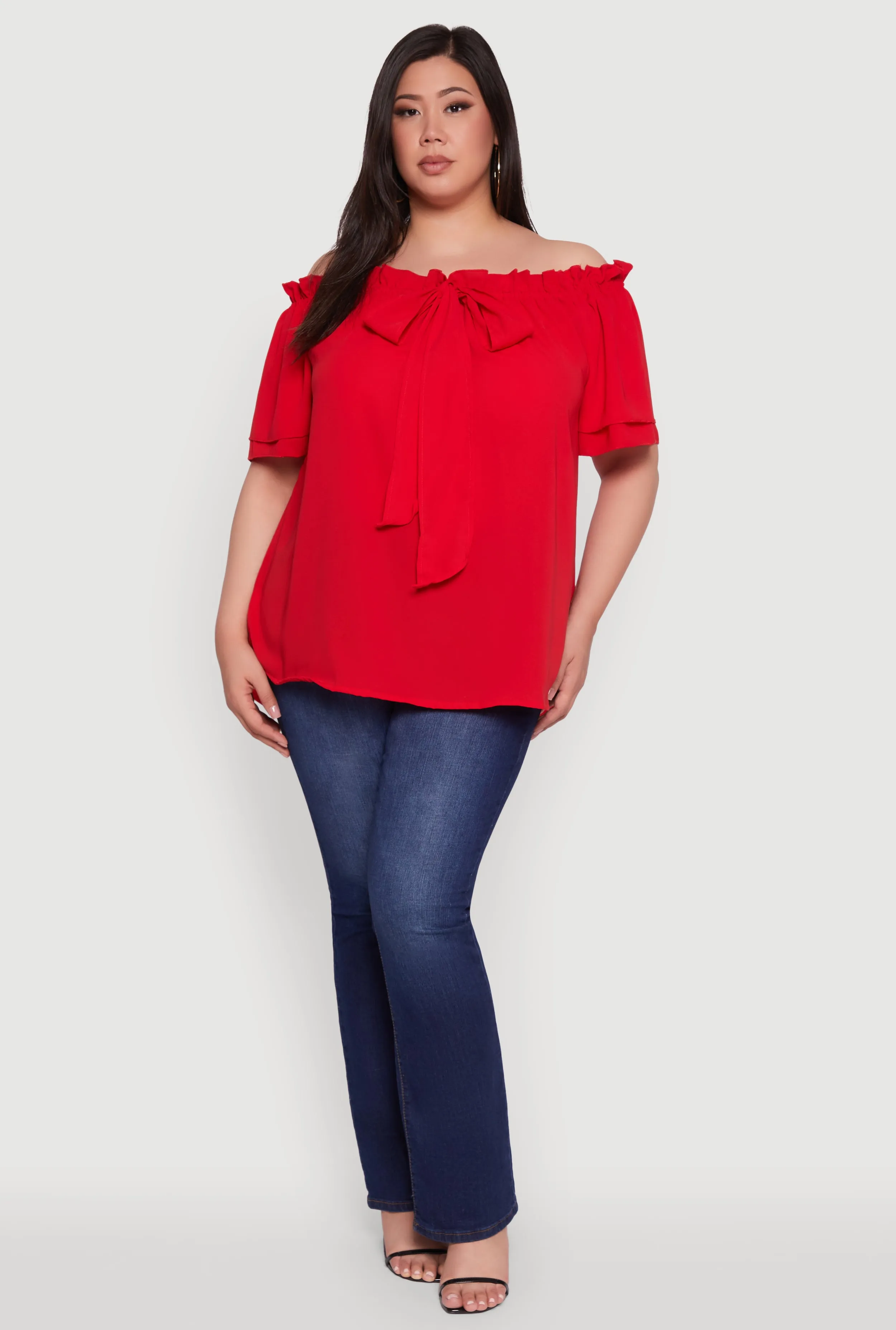 Plus Size Stylish Off the Shoulder Tiered Sleeve Blouse sold by Rainbow product image thumbnail 3