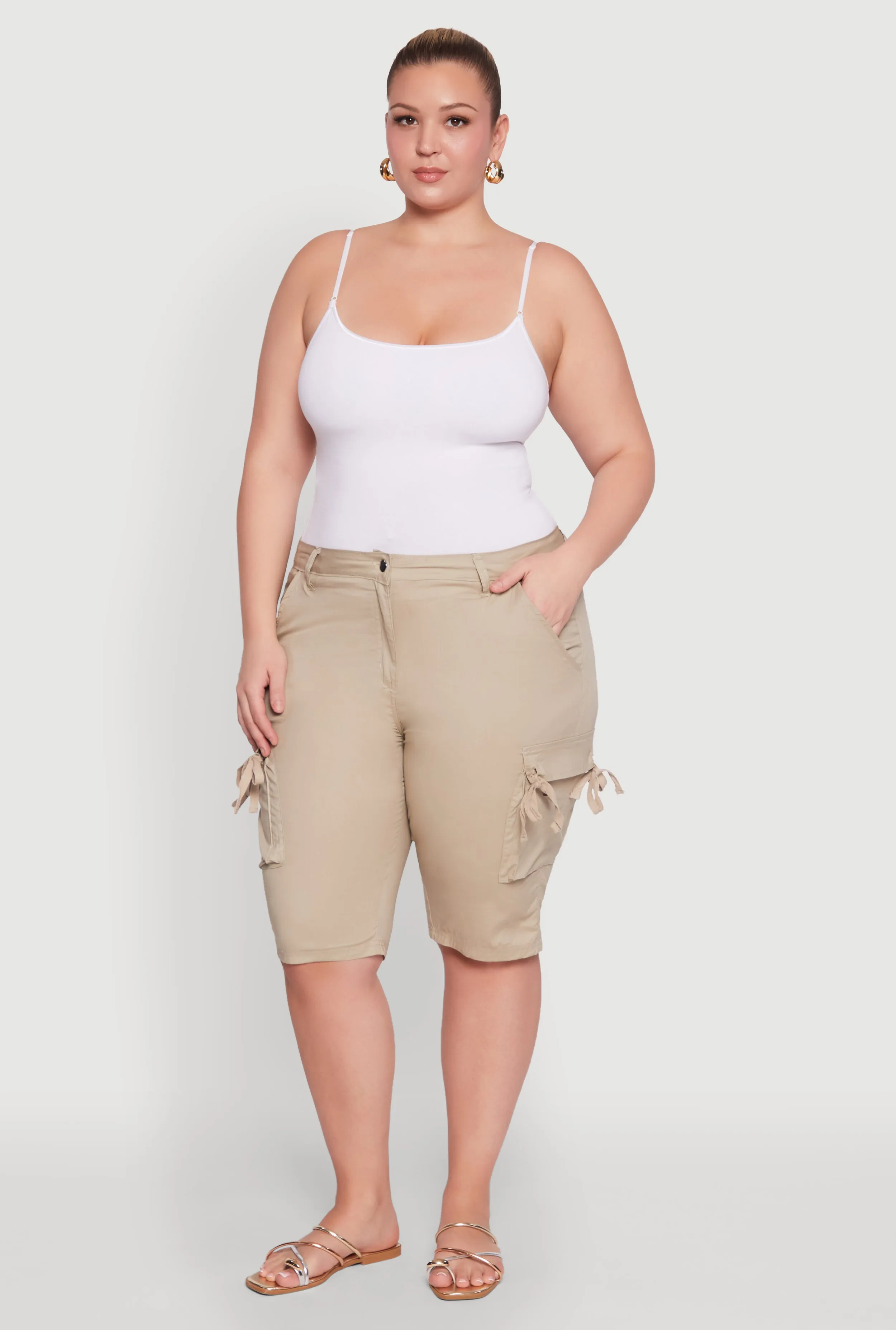 Plus Size Tie Cargo Pocket Bermuda Shorts sold by Rainbow product image thumbnail 2