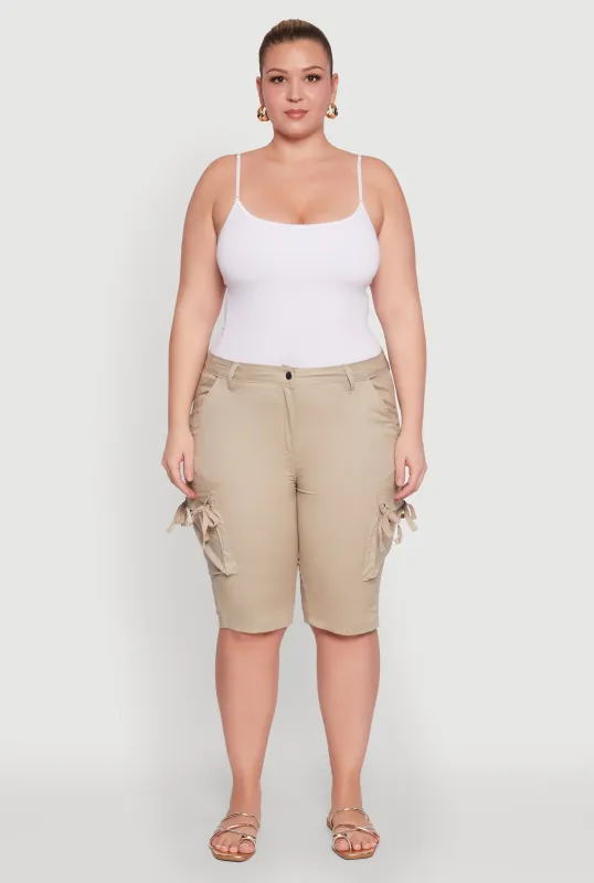 Plus Size Tie Cargo Pocket Bermuda Shorts sold by Rainbow